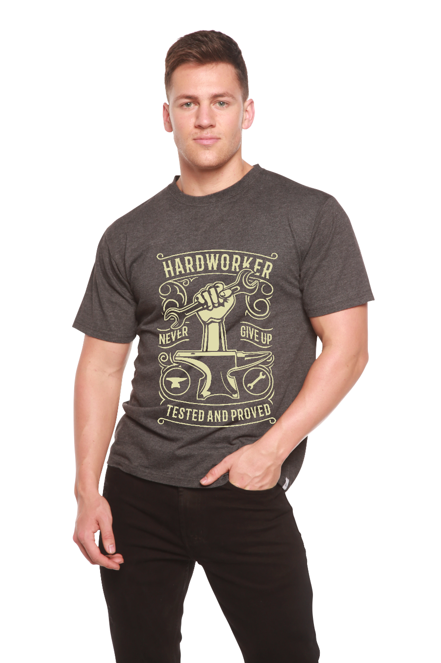 Spun Bamboo Hard Worker Men's Bamboo Viscose/Organic Cotton Short Sleeve Graphic T-Shirt — back view