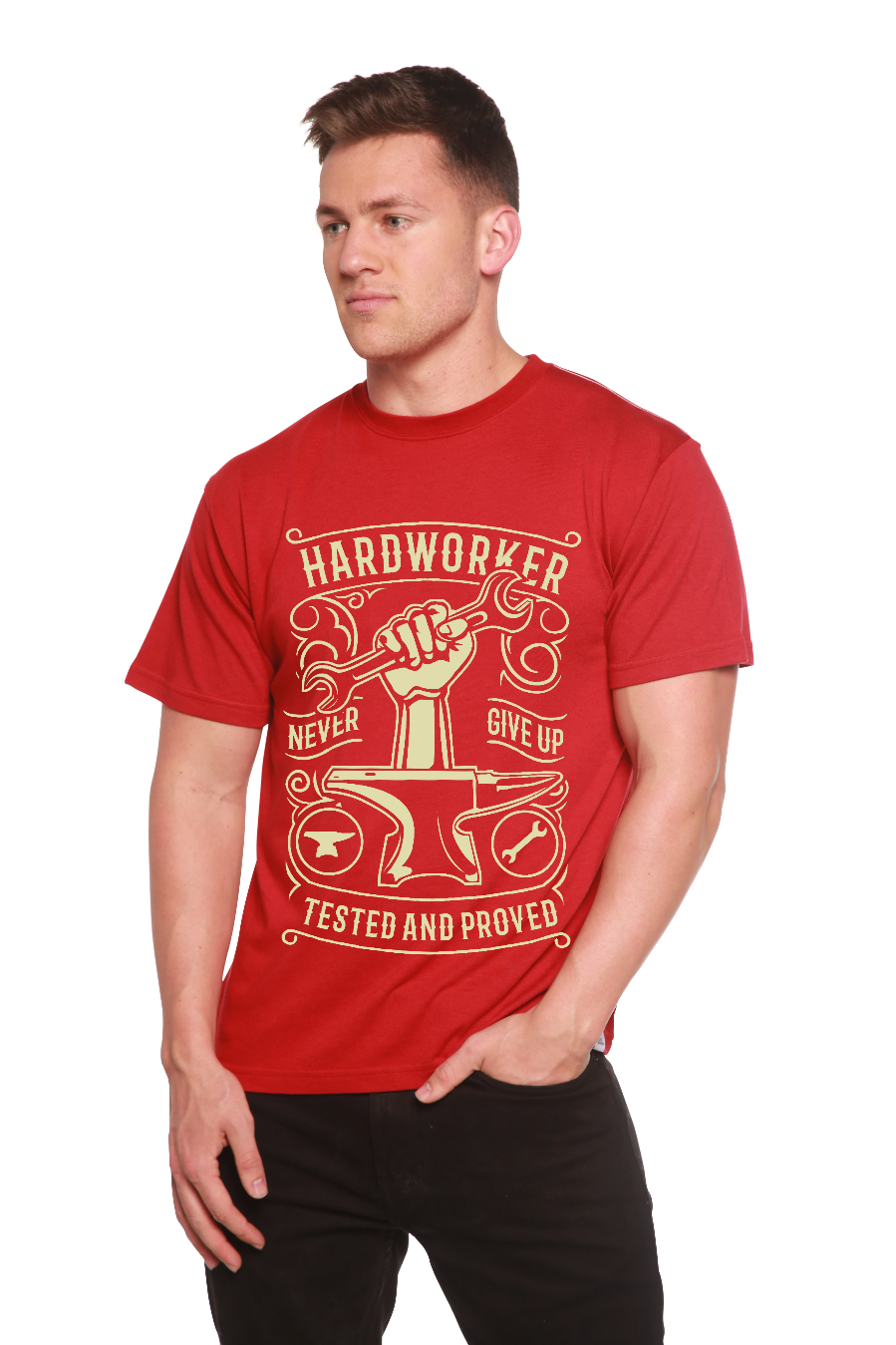 Spun Bamboo Hard Worker Men's Bamboo Viscose/Organic Cotton Short Sleeve Graphic T-Shirt — packaging