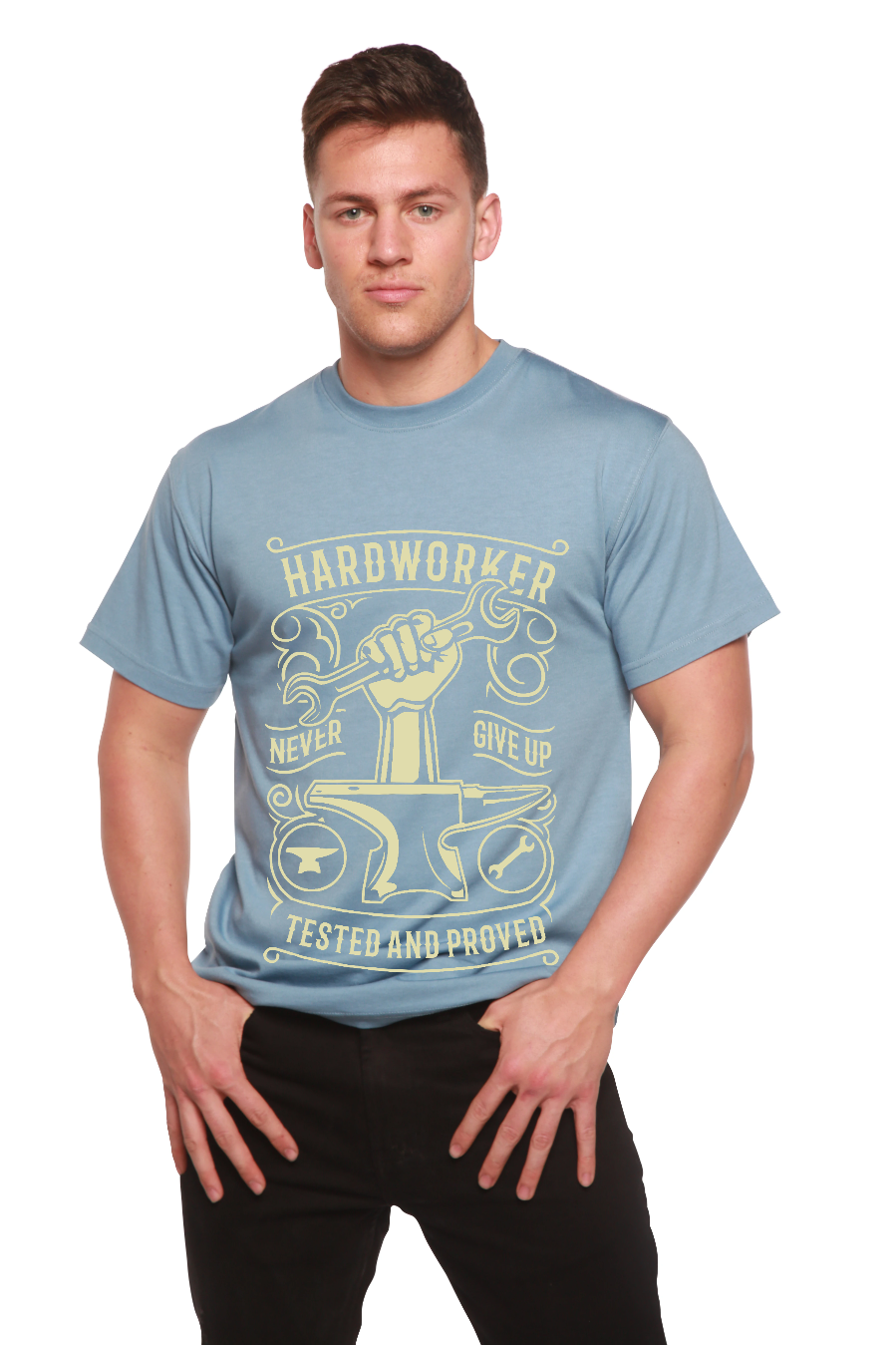 Spun Bamboo Hard Worker Men's Bamboo Viscose/Organic Cotton Short Sleeve Graphic T-Shirt — comparison shot