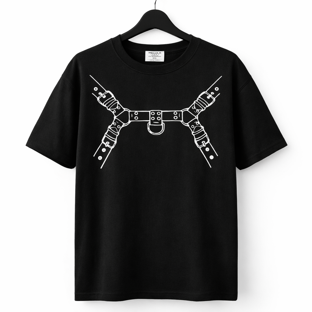 Hustle City Clothing Harness Graphic T-Shirt — detail close-up