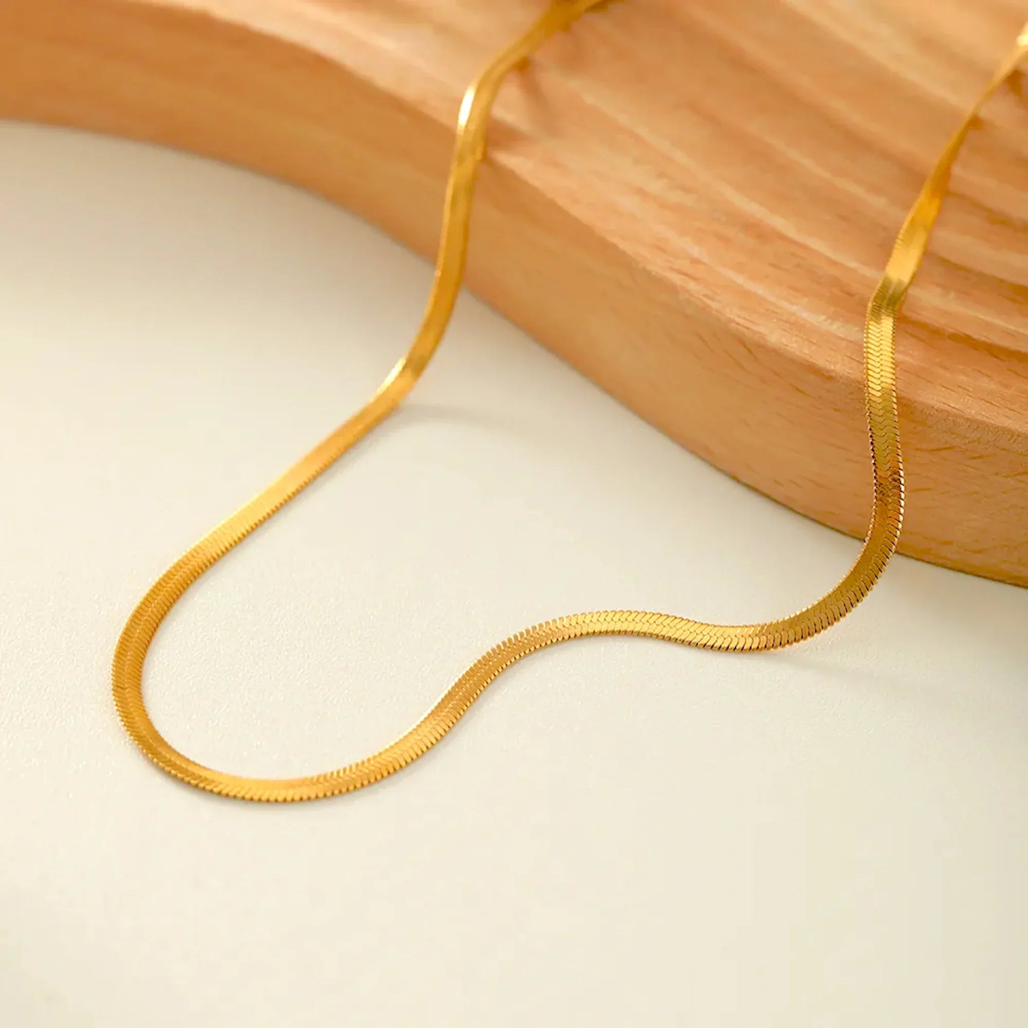 SORI STYLE Herringbone Snake Chain Necklace - Flat Statement Choker Jewelry — lifestyle context