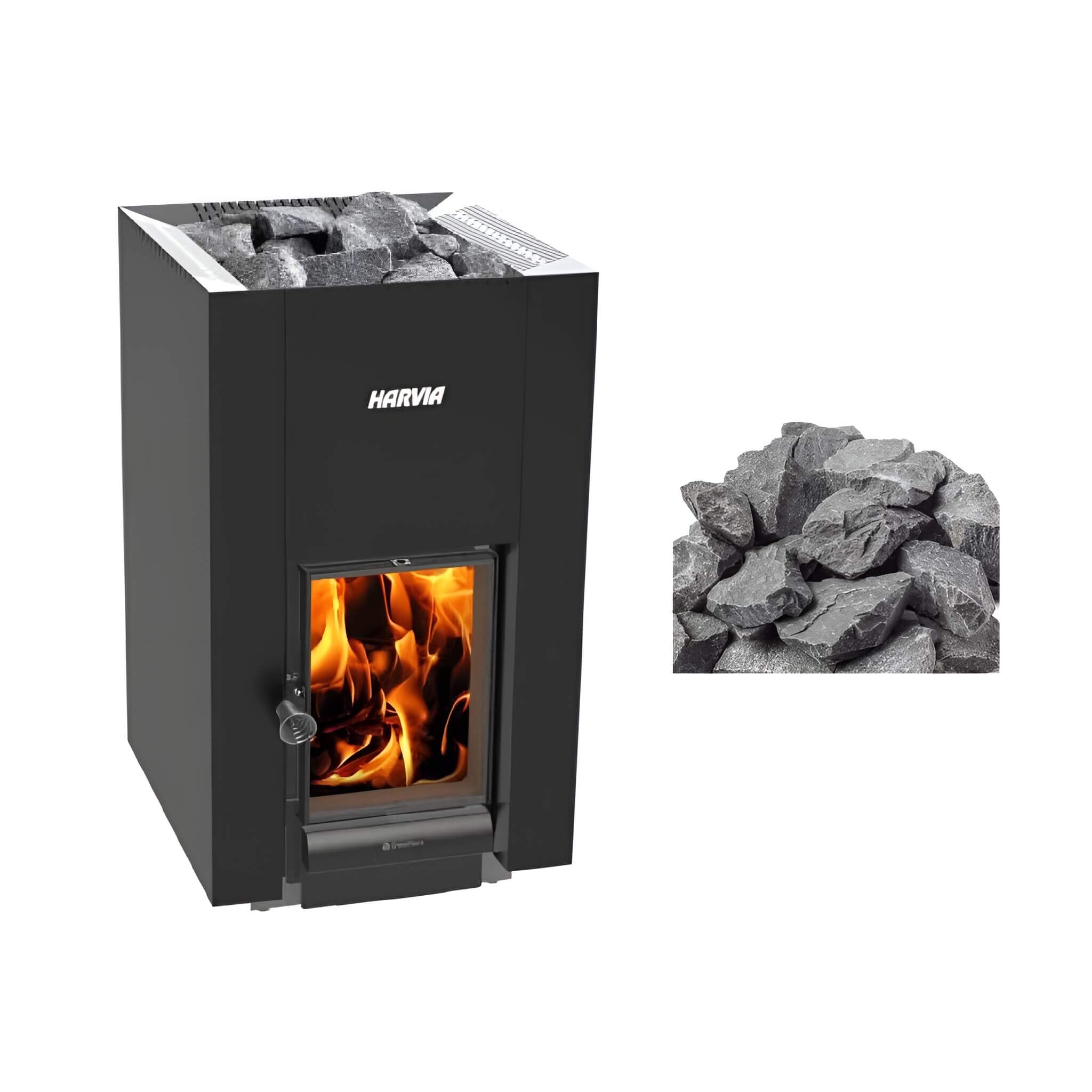 Harvia GreenFlame 22 Linear 15.7KW Wood Sauna Stove With Sauna Stones [WKLI22GM] (SAK62094) – SAKSBY WHOLESALE