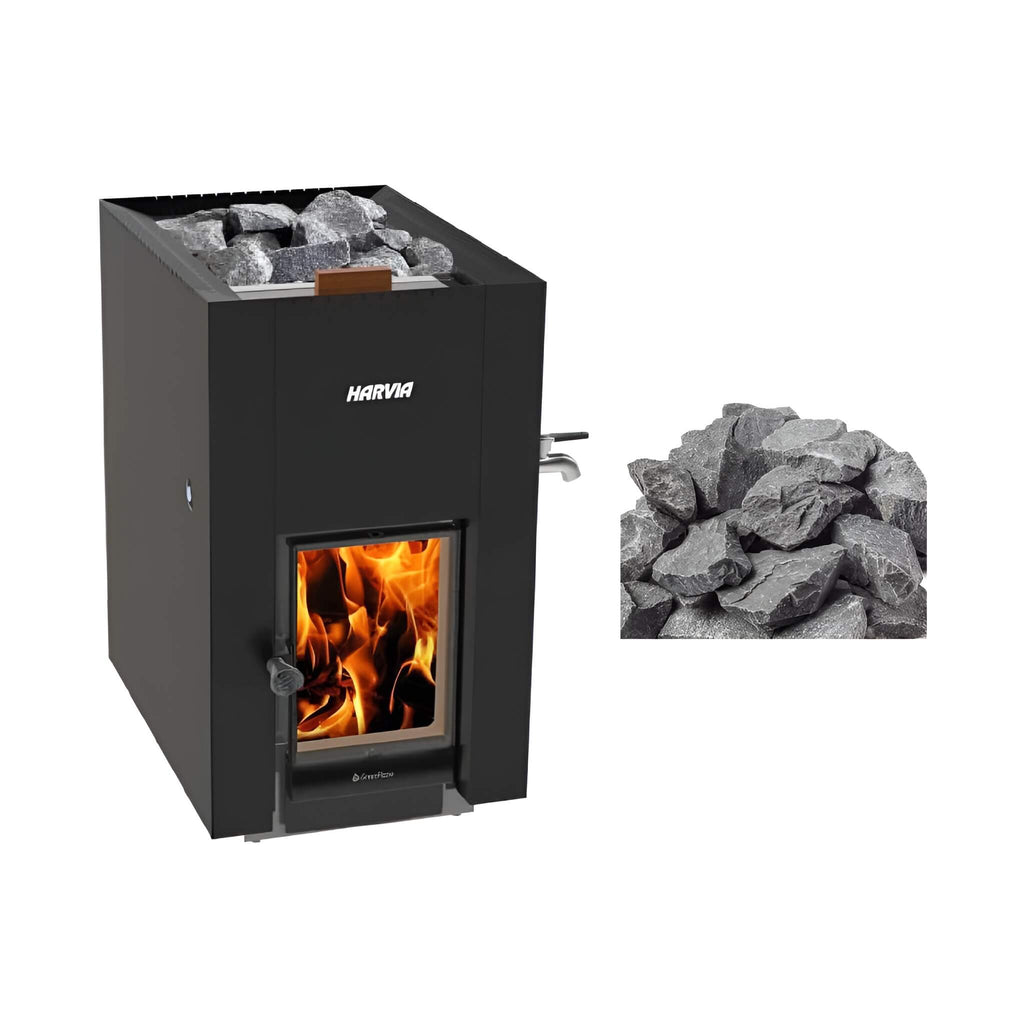 Harvia GreenFlame ES 22 Linear 15.7KW Black Wood Sauna Stove With Sauna Stones [WKLI22GESM] (SAK31692) – SAKSBY WHOLESALE