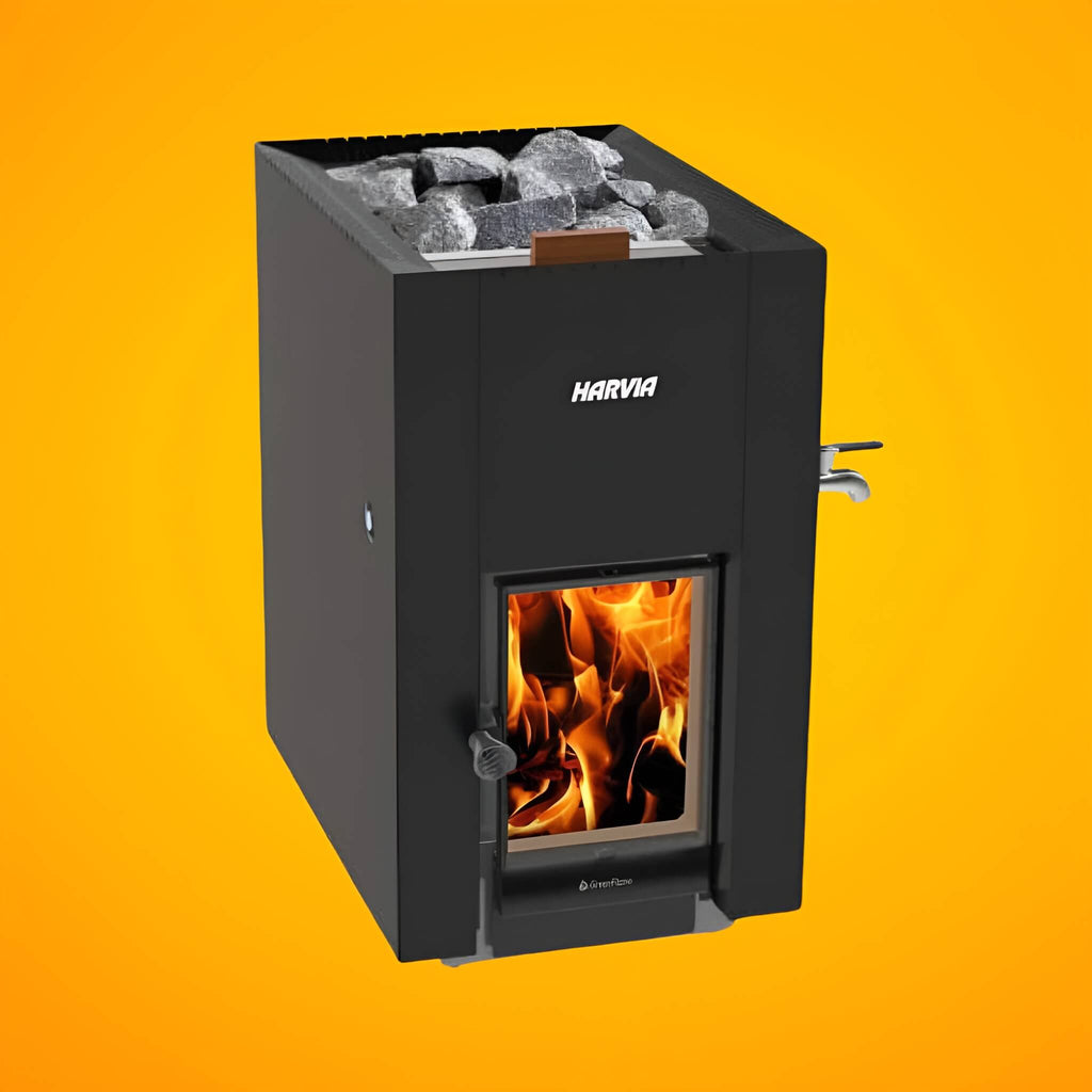 Harvia GreenFlame ES 22 Linear 15.7KW Black Wood Sauna Stove With Sauna Stones [WKLI22GESM] (SAK31692) – SAKSBY WHOLESALE, vi