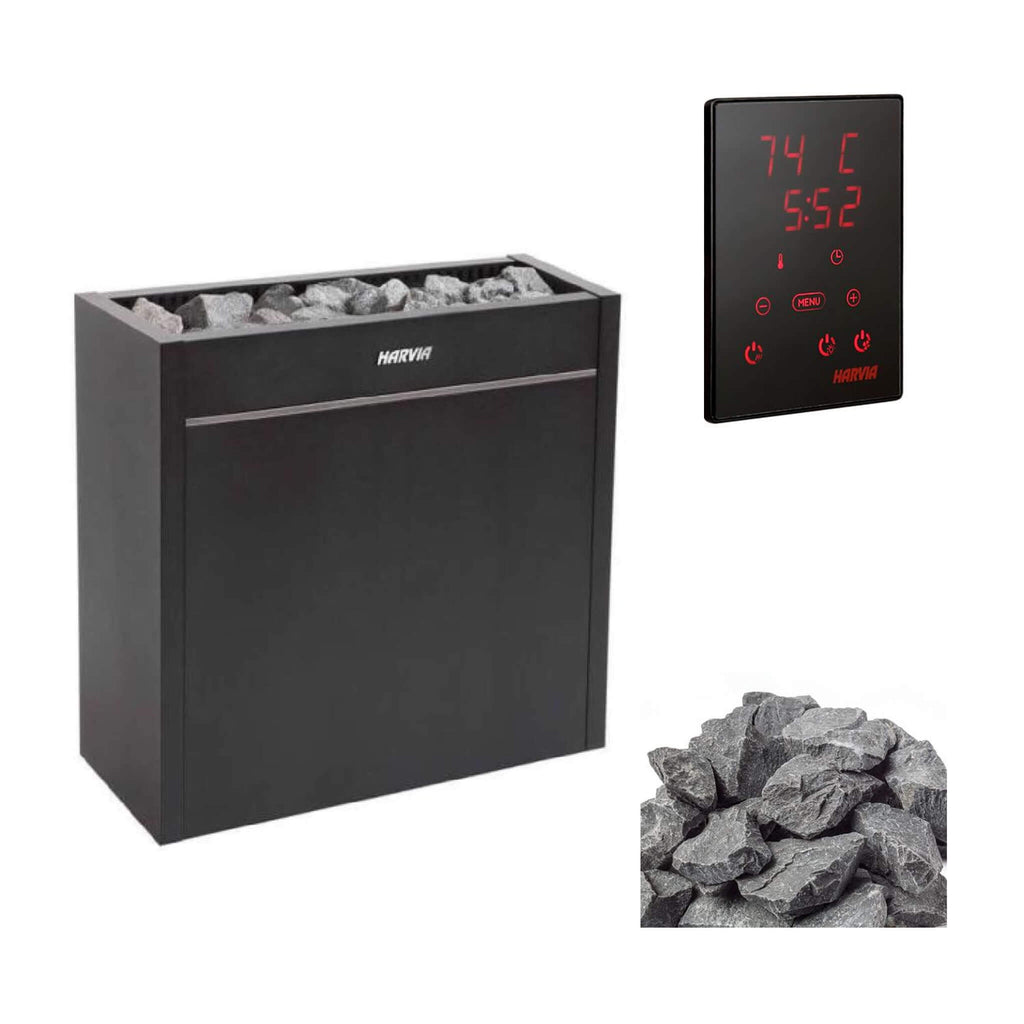 Harvia Virta Pro HL Series Heavy-Duty Electric Sauna Heater With Xenio CX45 Control Panel, Power Extension Unit & Sauna Stone