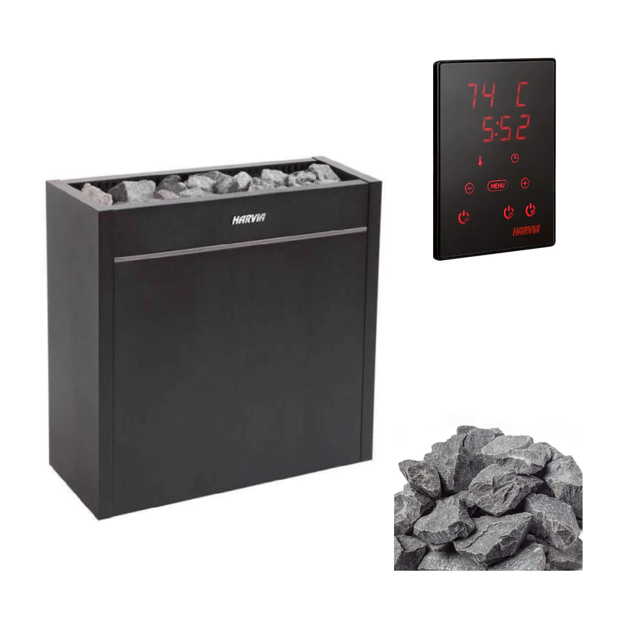 Harvia Virta Pro HL Series Heavy-Duty Electric Sauna Heater With Xenio CX45 Control Panel, Power Extension Unit & Sauna Stone