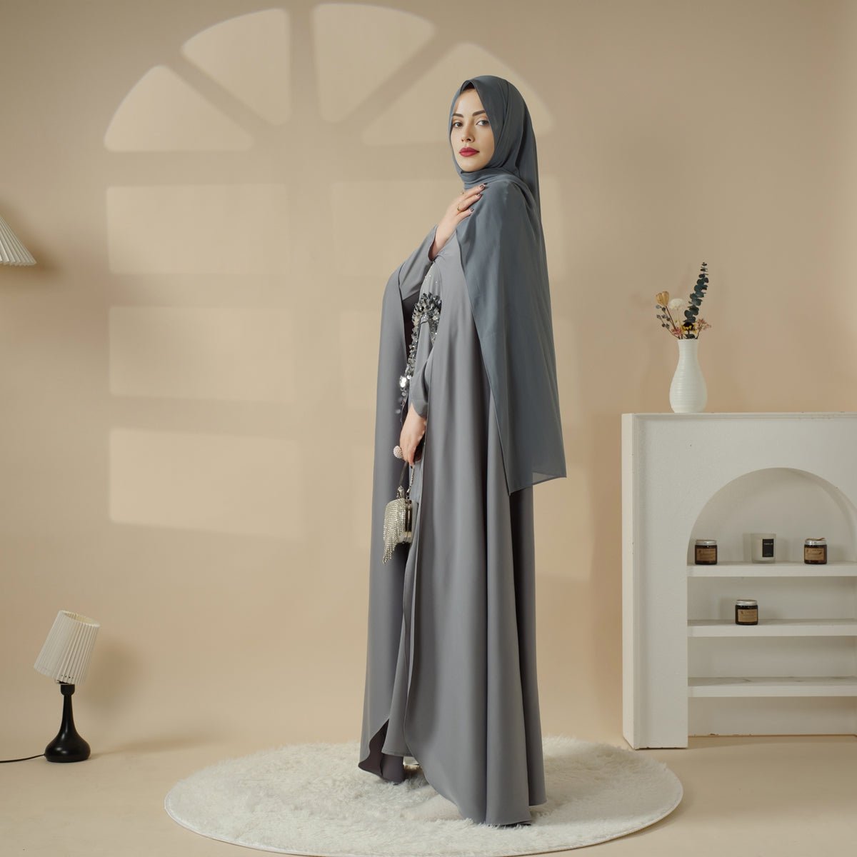 Mariam's Collection Haute Couture Abaya, Heavy-Crafted 3-Layer Cape Abaya (MA096) — Mariam's Collection branding close-up