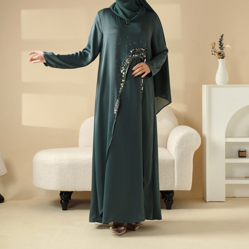 Mariam's Collection Haute Couture Abaya, Heavy-Crafted 3-Layer Cape Abaya (MA096) — flat-lay composition