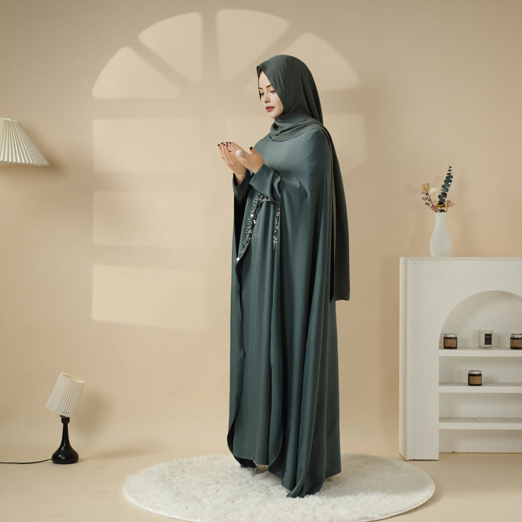 Mariam's Collection Haute Couture Abaya, Heavy-Crafted 3-Layer Cape Abaya (MA096) — product on model