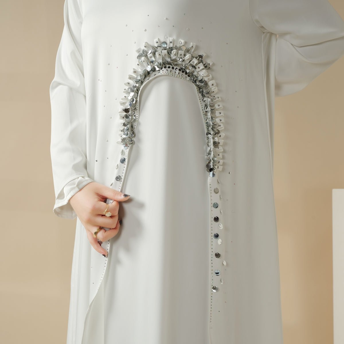 Mariam's Collection Haute Couture Abaya, Heavy-Crafted 3-Layer Cape Abaya (MA096) — detail shot 9