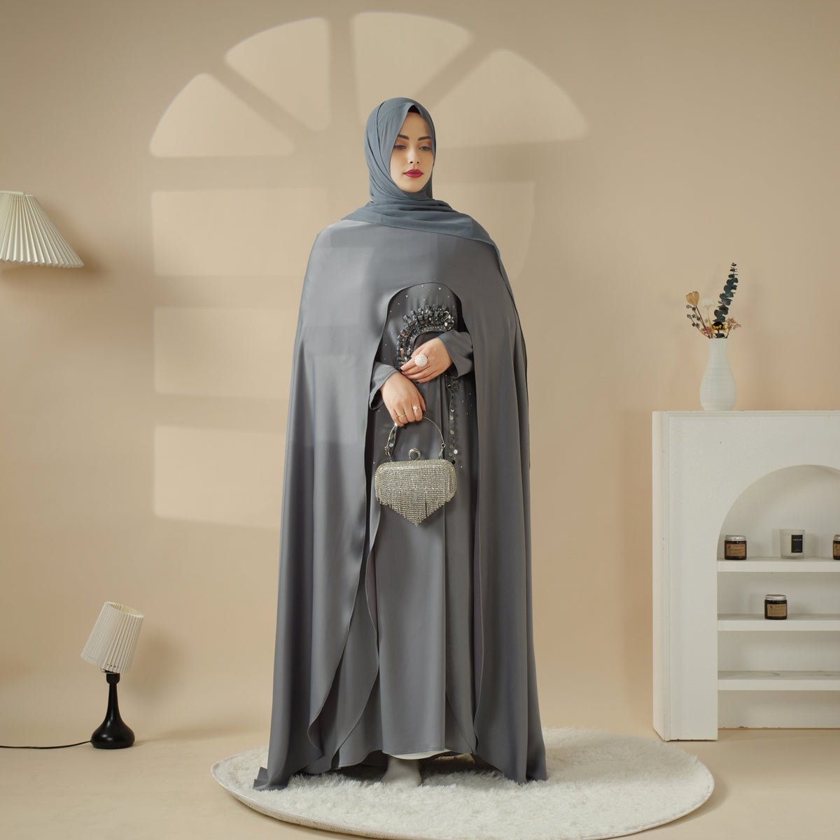 Mariam's Collection Haute Couture Abaya, Heavy-Crafted 3-Layer Cape Abaya (MA096) — feature highlight