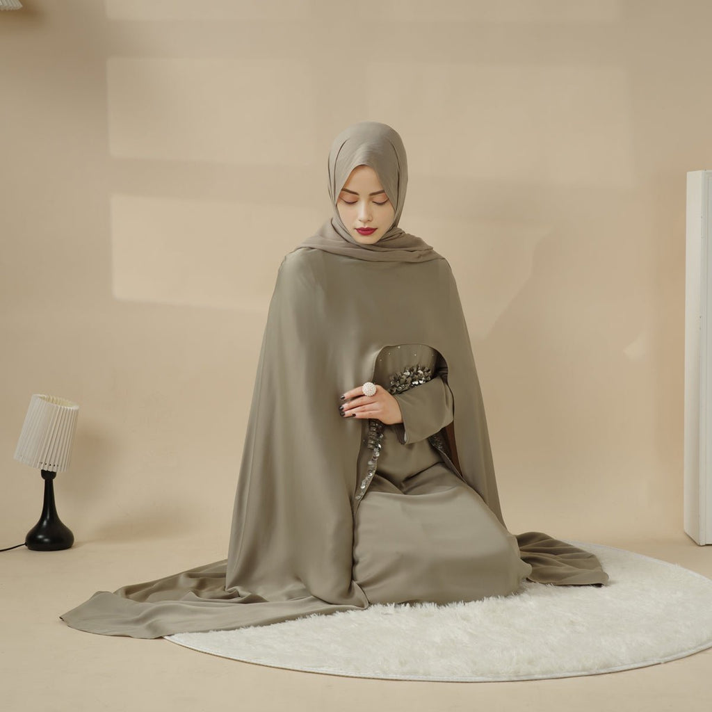 Mariam's Collection Haute Couture Abaya, Heavy-Crafted 3-Layer Cape Abaya (MA096) — fabric or material detail