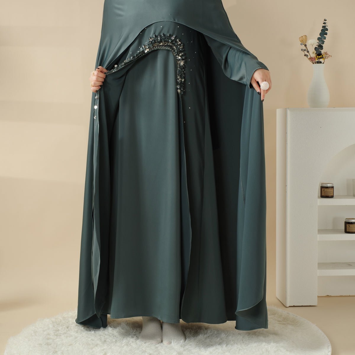 Mariam's Collection Haute Couture Abaya, Heavy-Crafted 3-Layer Cape Abaya (MA096) — lifestyle context