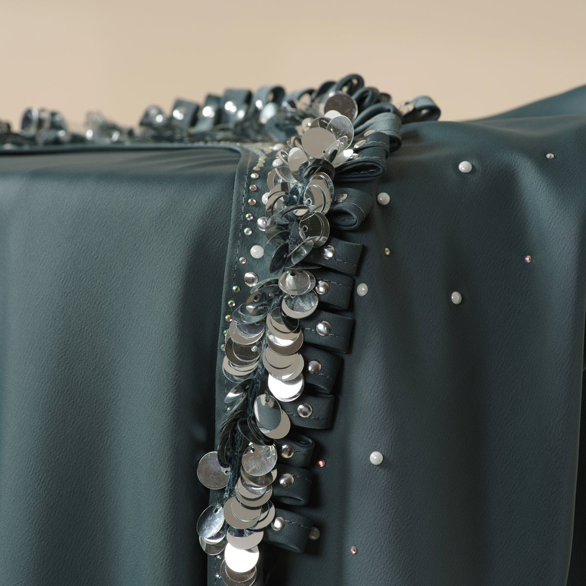 Mariam's Collection Haute Couture Abaya, Heavy-Crafted 3-Layer Cape Abaya (MA096) — back view