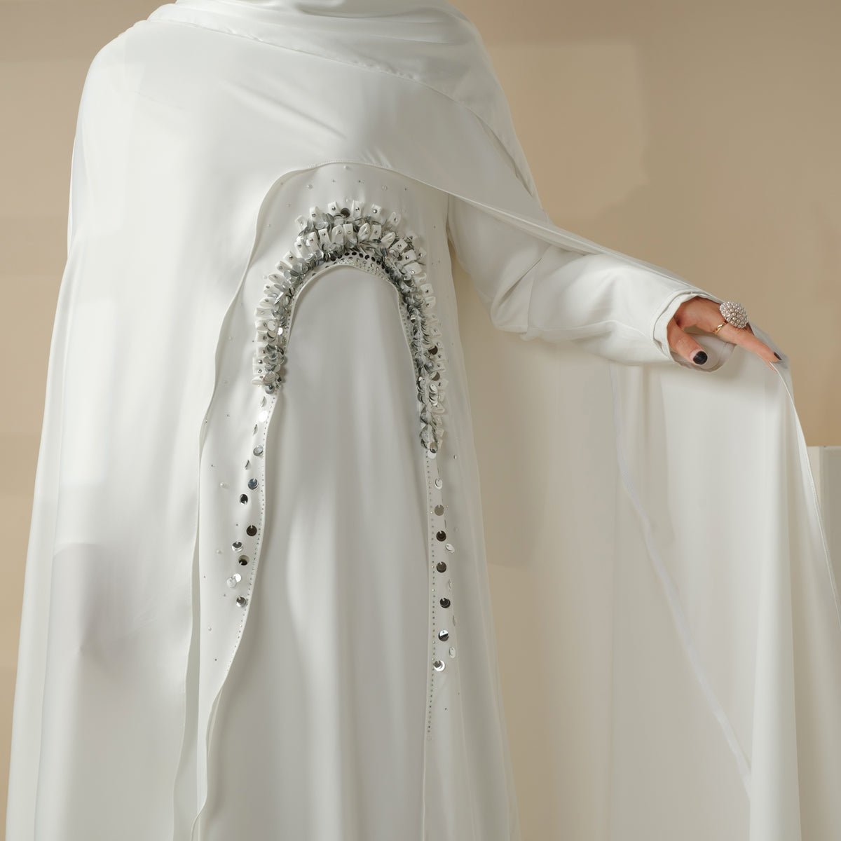 Mariam's Collection Haute Couture Abaya, Heavy-Crafted 3-Layer Cape Abaya (MA096) — detail shot 10