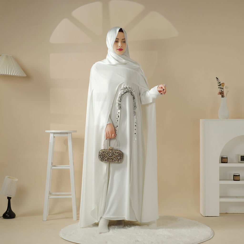 Mariam's Collection Haute Couture Abaya, Heavy-Crafted 3-Layer Cape Abaya (MA096) — construction detail