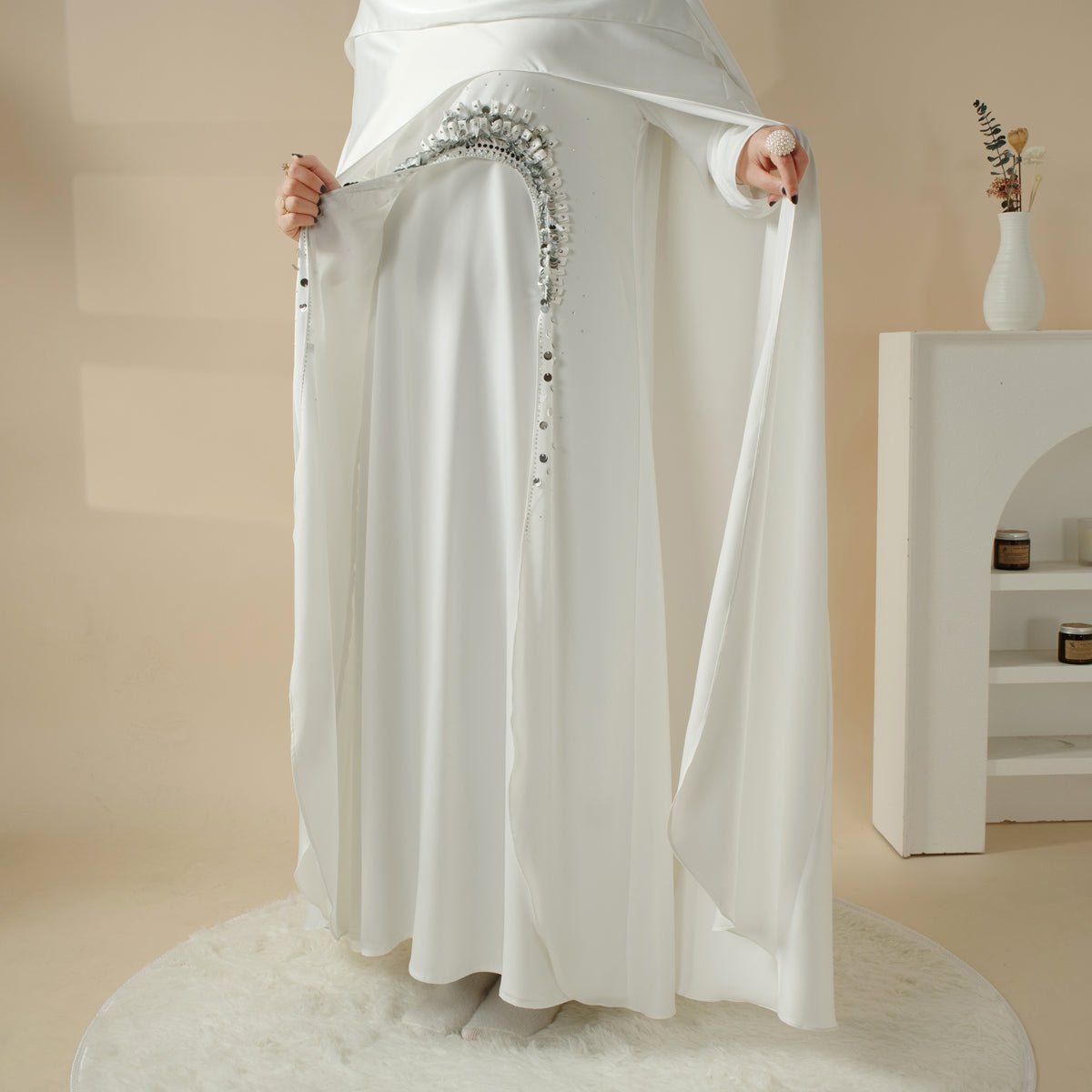 Mariam's Collection Haute Couture Abaya, Heavy-Crafted 3-Layer Cape Abaya (MA096) — detail shot 8