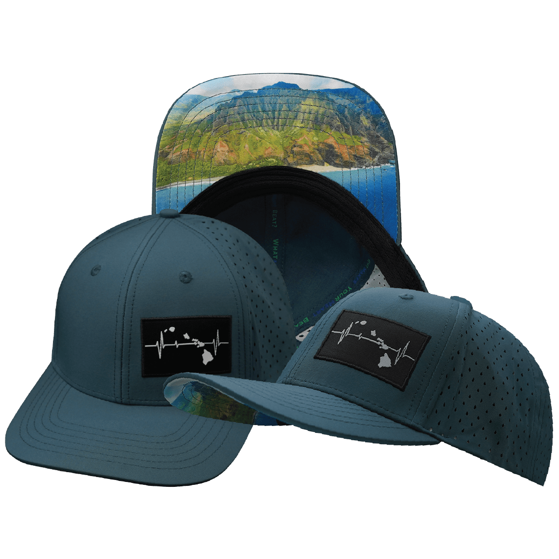 The Heartbeat Brand Hawaii Baseball Hat — Blue Charcoal — main product shot