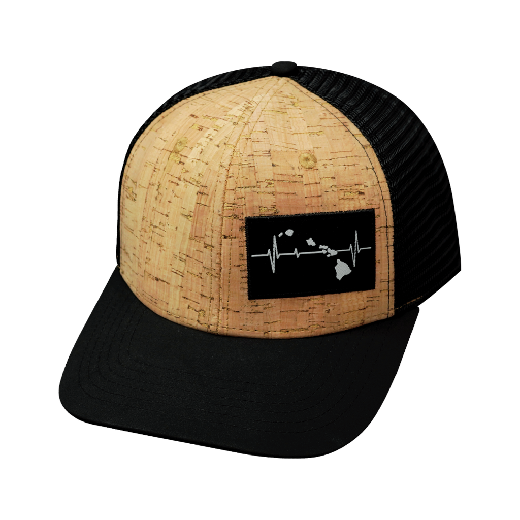 Hawaii Hat - Baseball Hat Fit - Cork - Black - Trucker Mesh