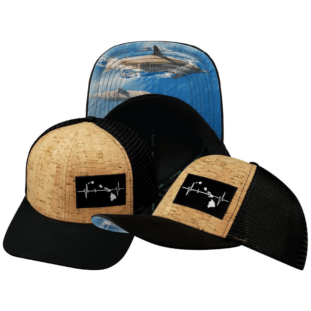 Hawaii Hat - Baseball Hat Fit - Cork - Black - Trucker Mesh