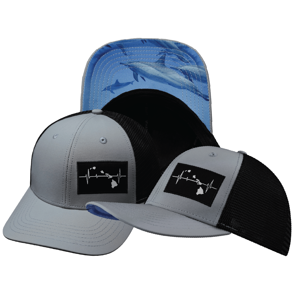 The Heartbeat Brand Hawaii Baseball Hat — Ice Blue / Black — main product shot
