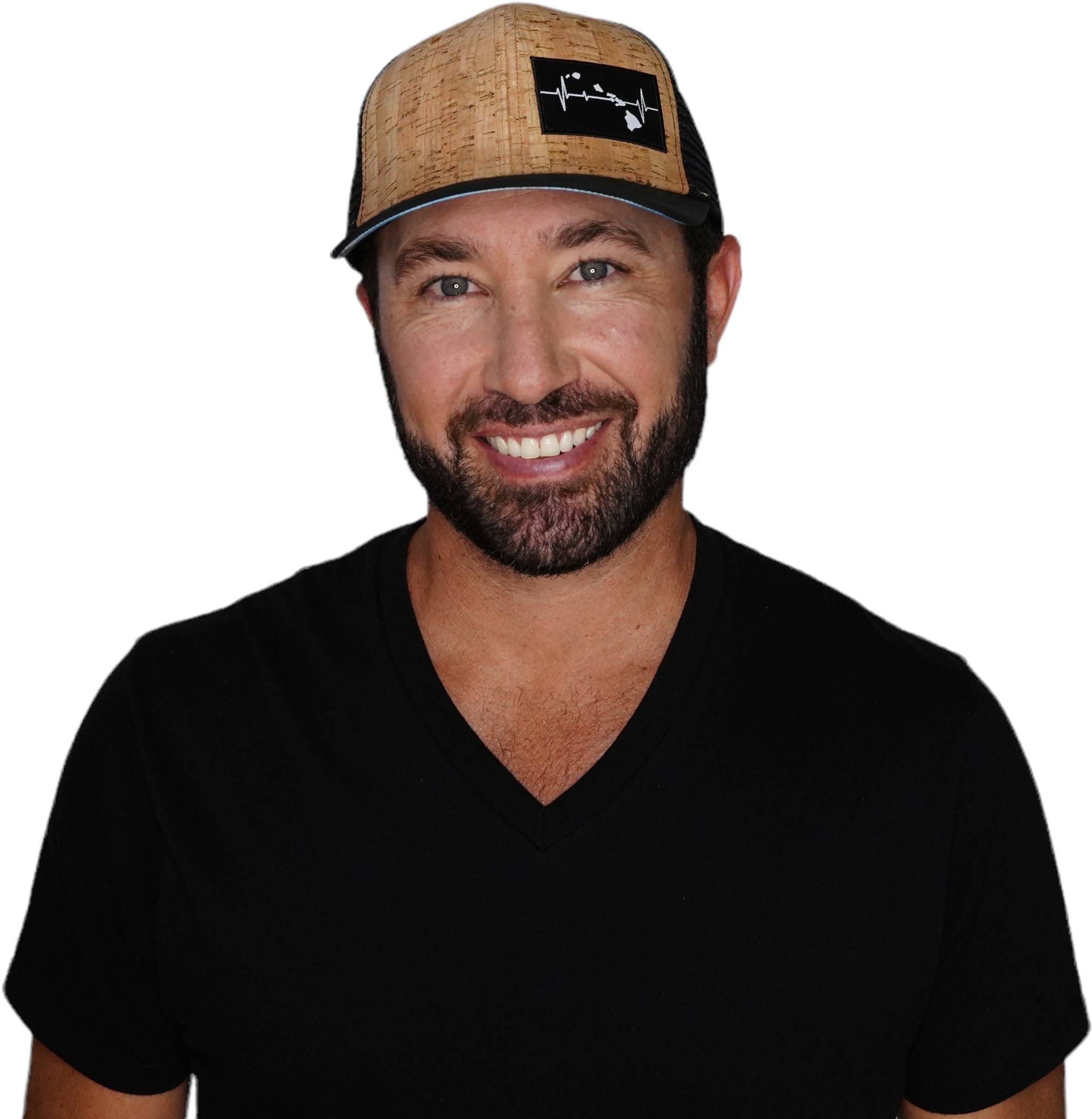 Hawaii Hat - Baseball Hat Fit - Cork - Black - Trucker Mesh