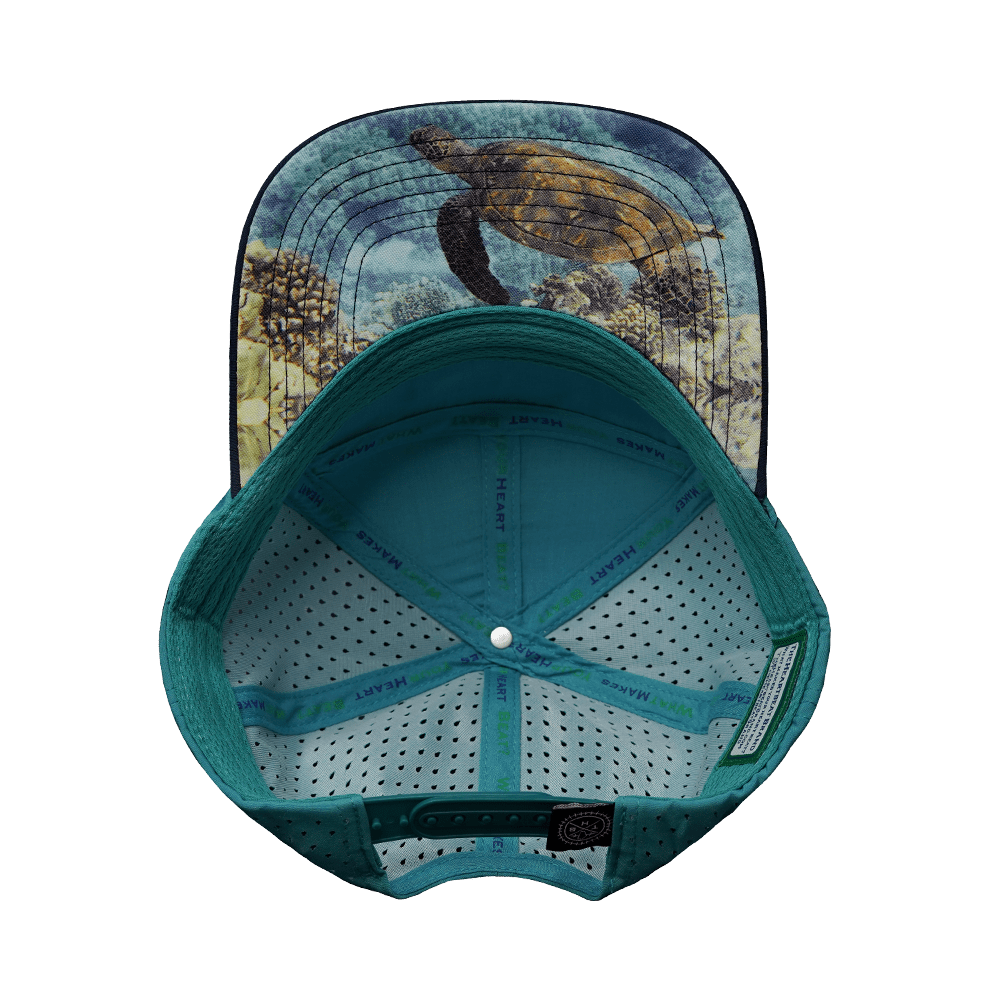 The Heartbeat Brand Hawaii Hat - Flat Bill - Cork - Navy / Teal - Laser Mesh — alternative angle