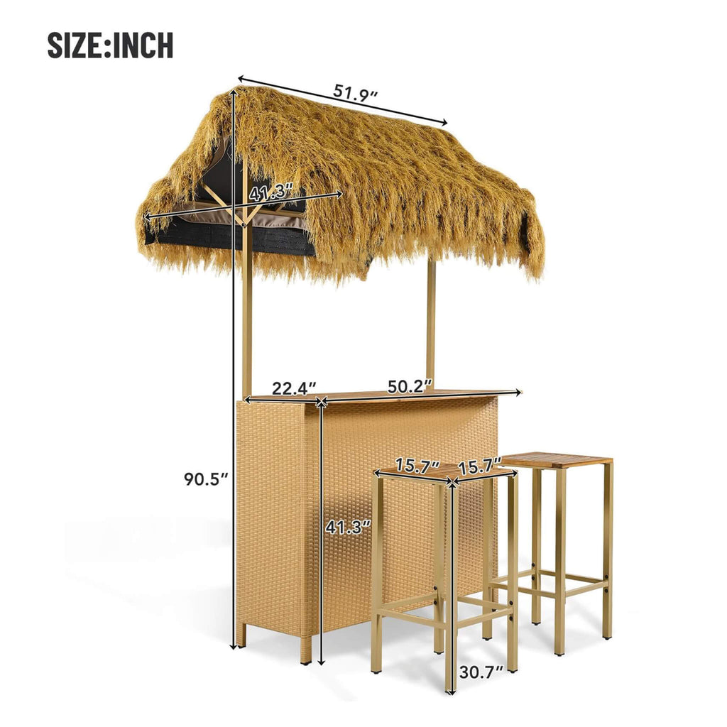 Alora 3-Piece Hawaiian Bar-Height Patio Set With Grass Canopy And Stools (SAK63047) – SAKSBY WHOLESALE, view 9
