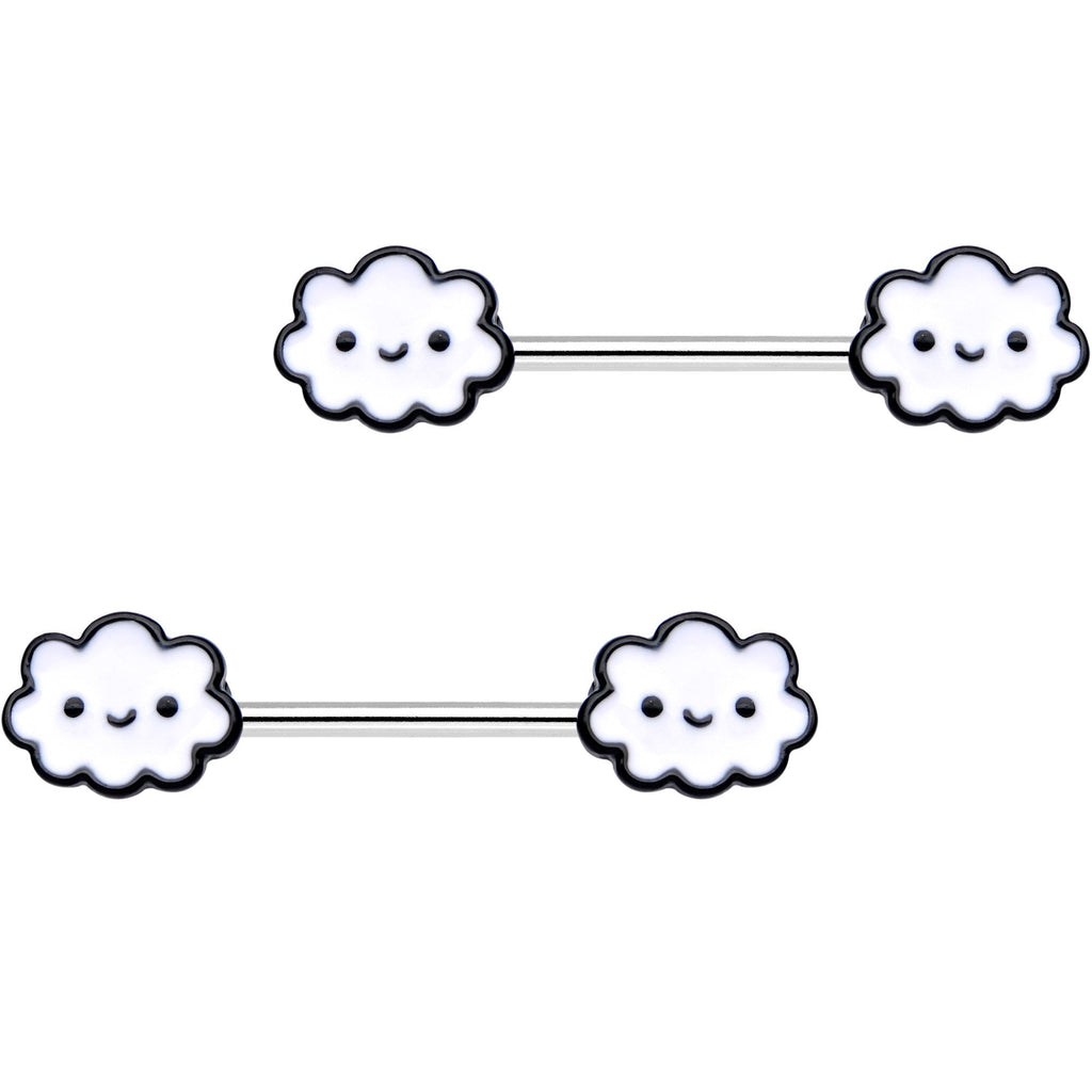 BodyCandy 14G 9/16 Fluffy Little Clouds Barbell Nipple Ring Set — main product shot