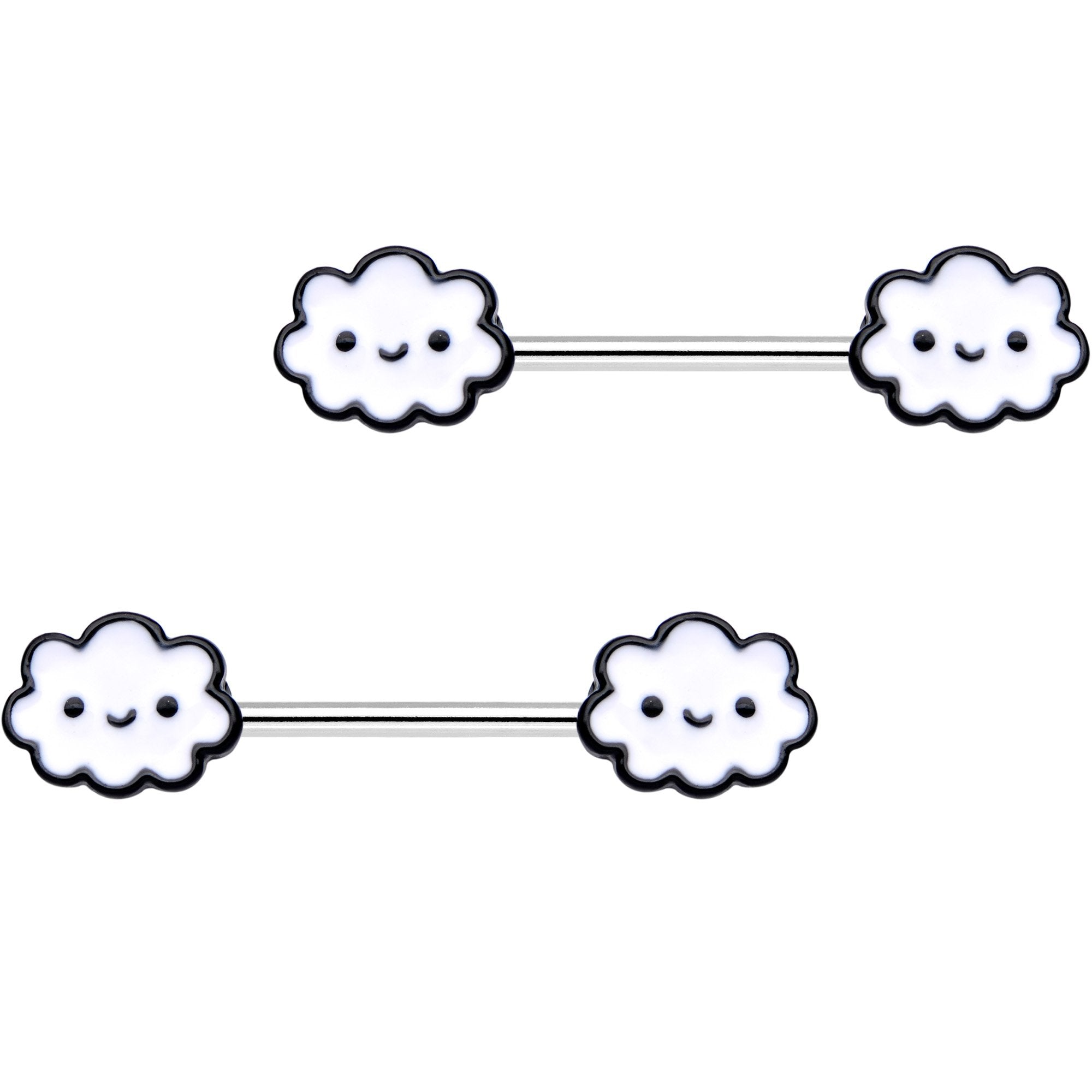 BodyCandy 14G 9/16 Fluffy Little Clouds Barbell Nipple Ring Set — main product shot