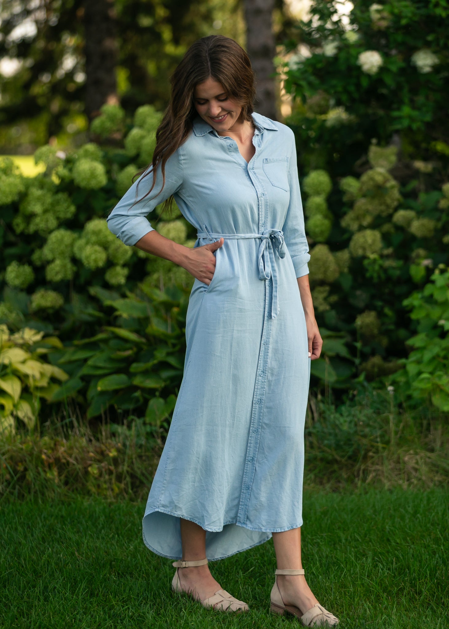 Inherit Co. Hazel Chambray Long Sleeve Dress — size reference