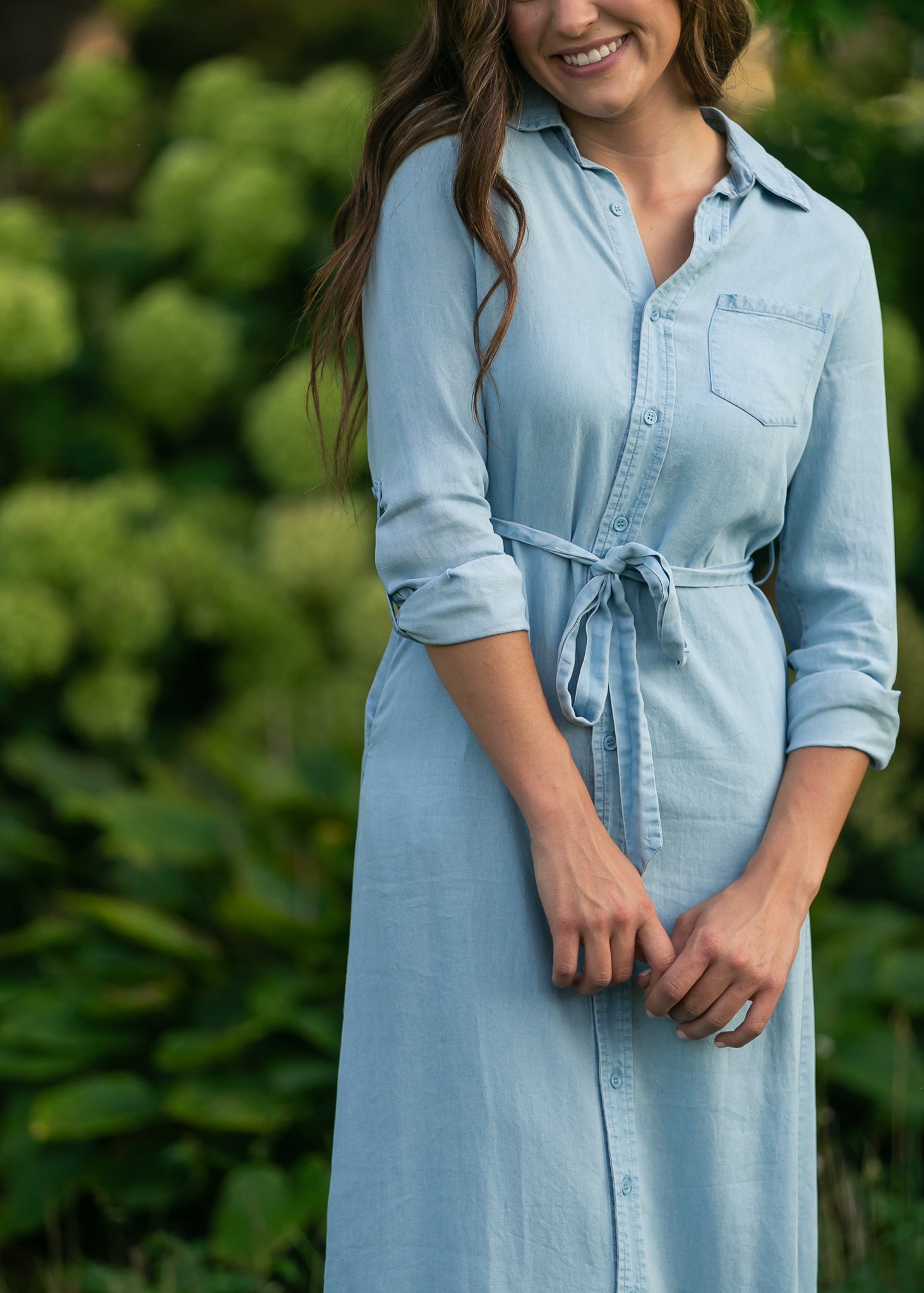 Inherit Co. Hazel Chambray Long Sleeve Dress — side view