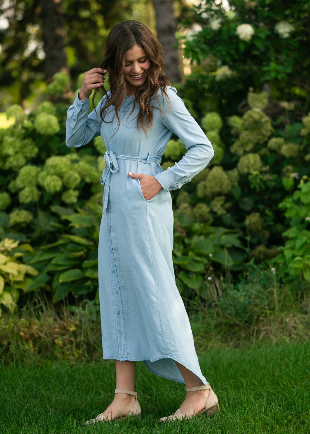Inherit Co. Hazel Chambray Long Sleeve Dress — main product shot