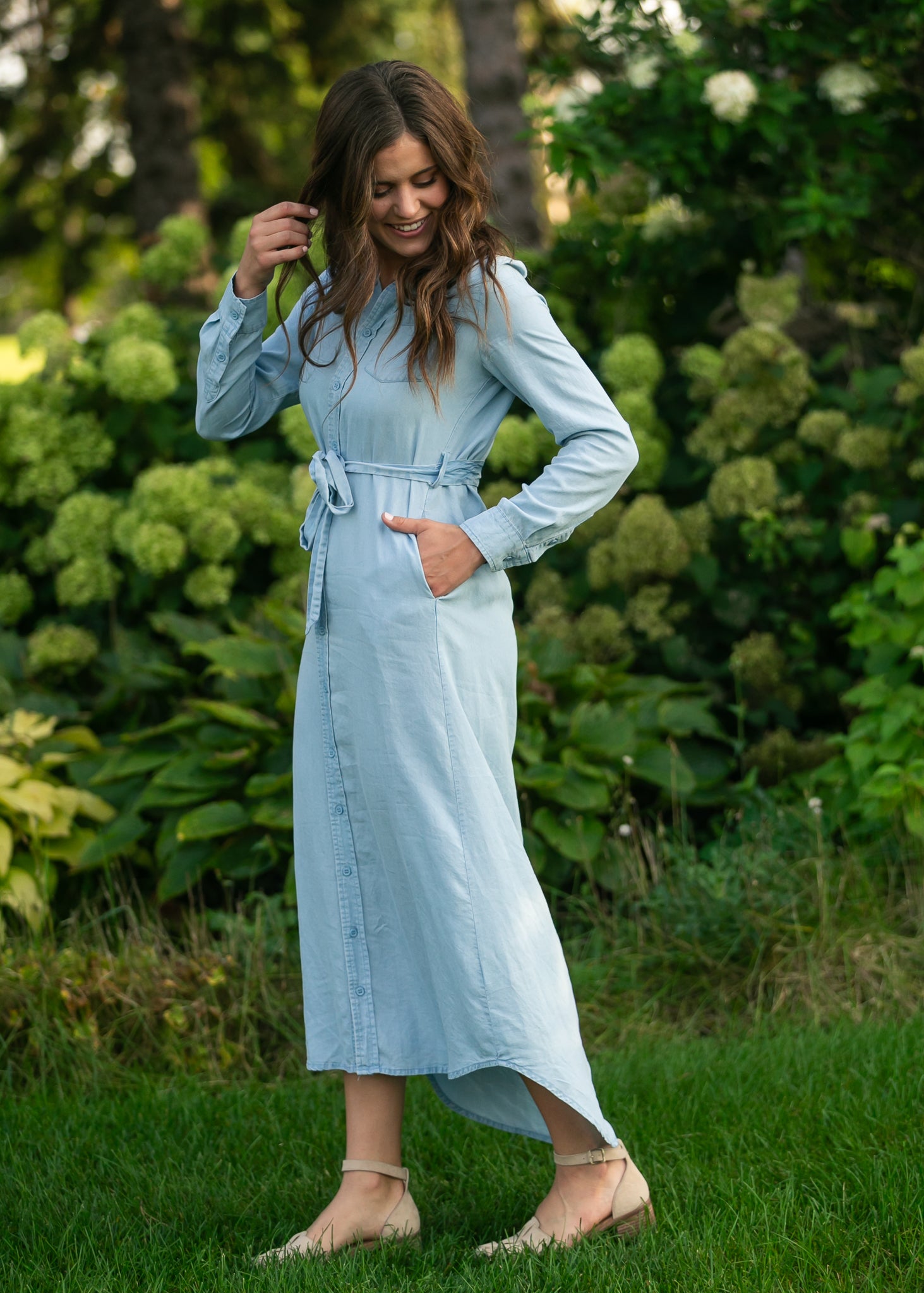 Inherit Co. Hazel Chambray Long Sleeve Dress — main product shot