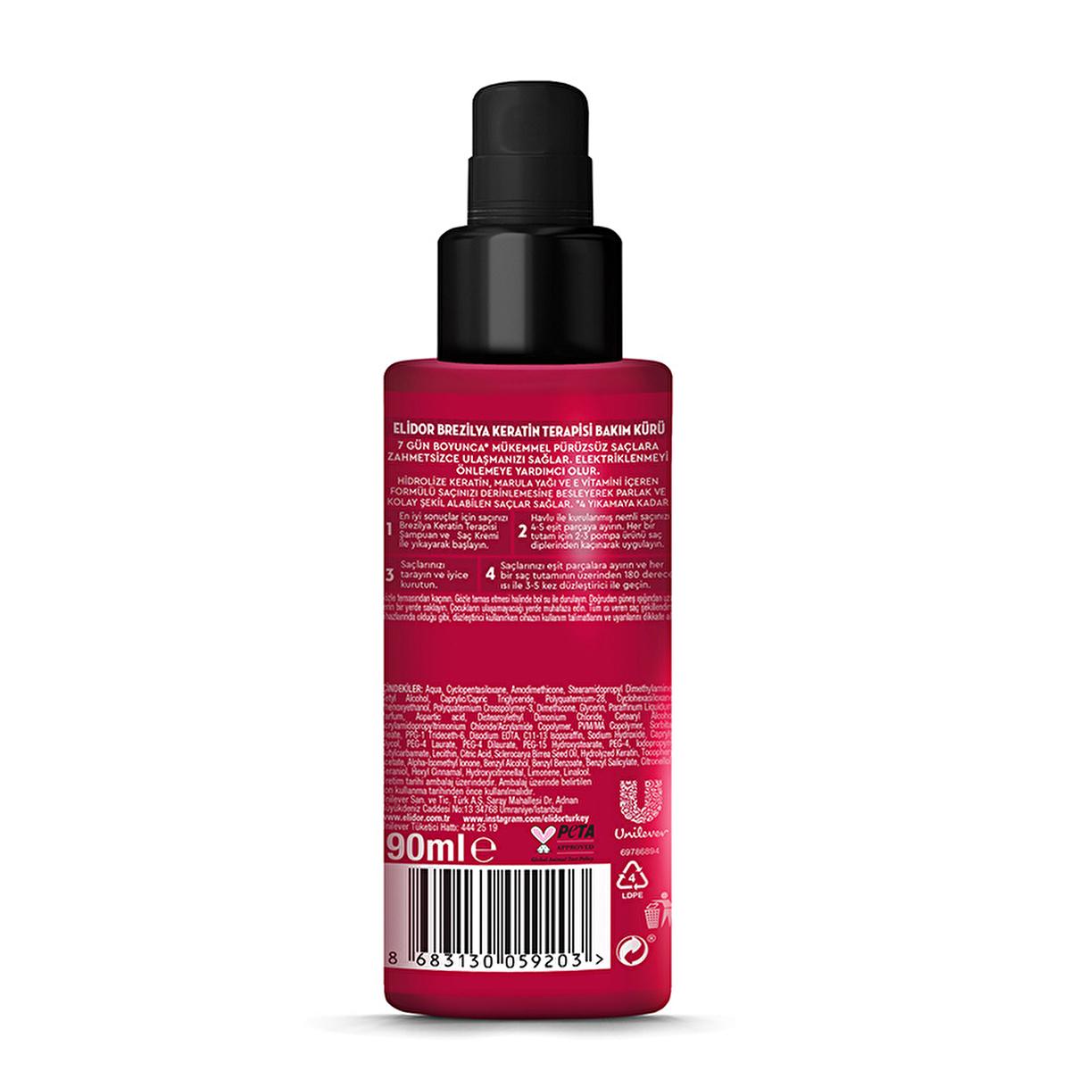 Elidor Brazilian Keratin Therapy Heat Activated Hair Treatment - Smooths Frizz, Repairs Damage, & Straightens - Keratin & Marula Oil Infused, 90ml