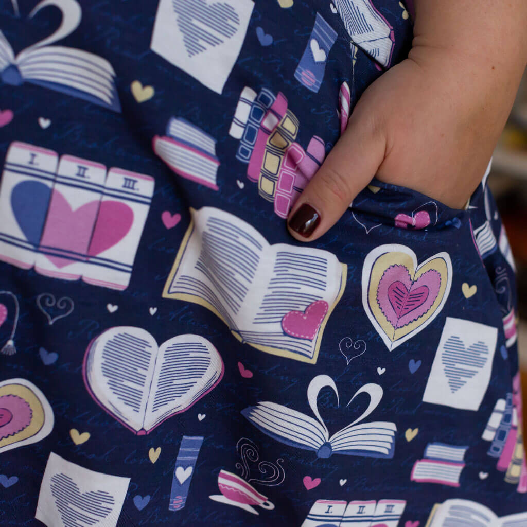 Princess Awesome & Boy Wonder Adult "Love Letters" Books Super Twirler Dress with Pockets — adult dresses category context