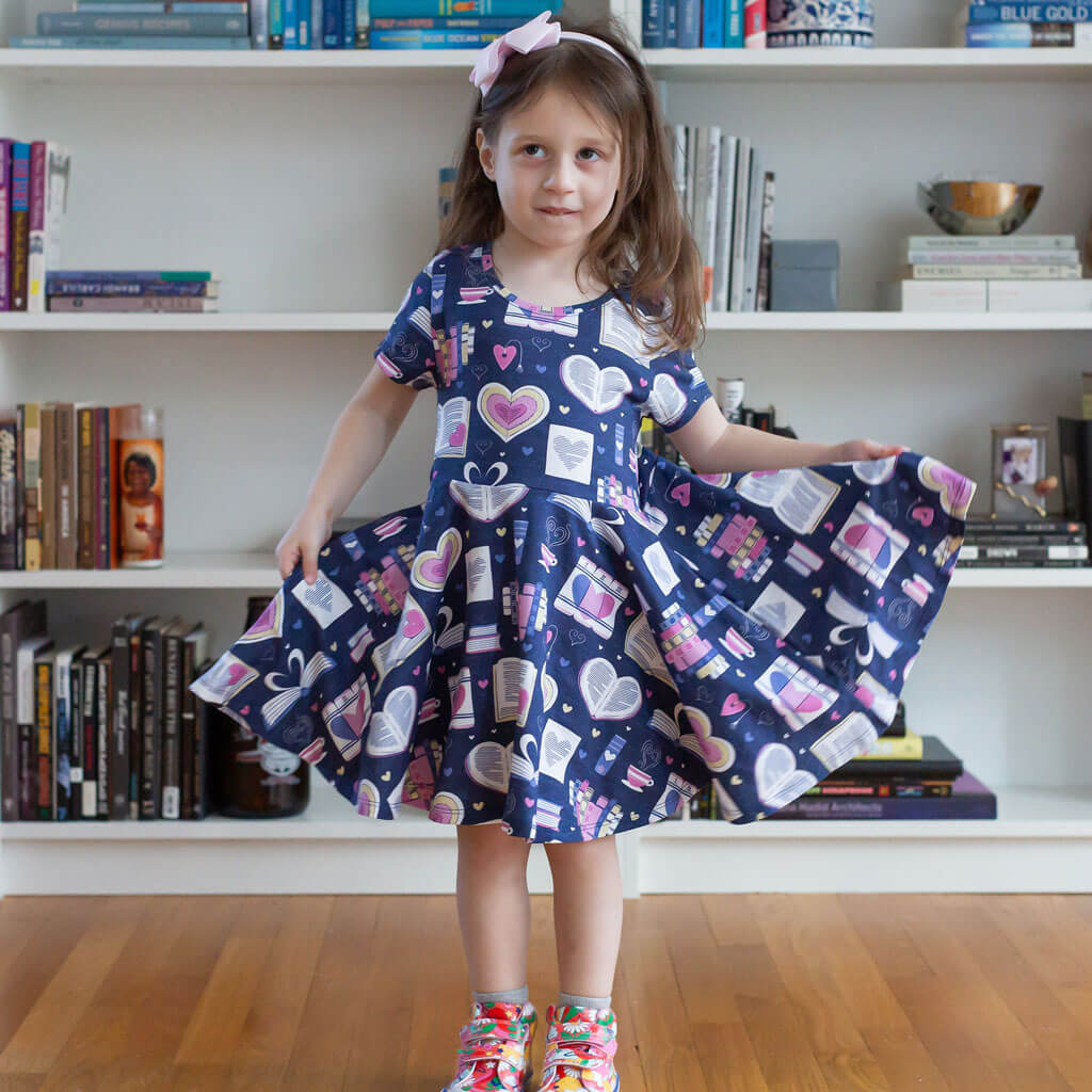 Princess Awesome & Boy Wonder "Love Letters" Books Super Twirler Dress with Pockets — construction detail