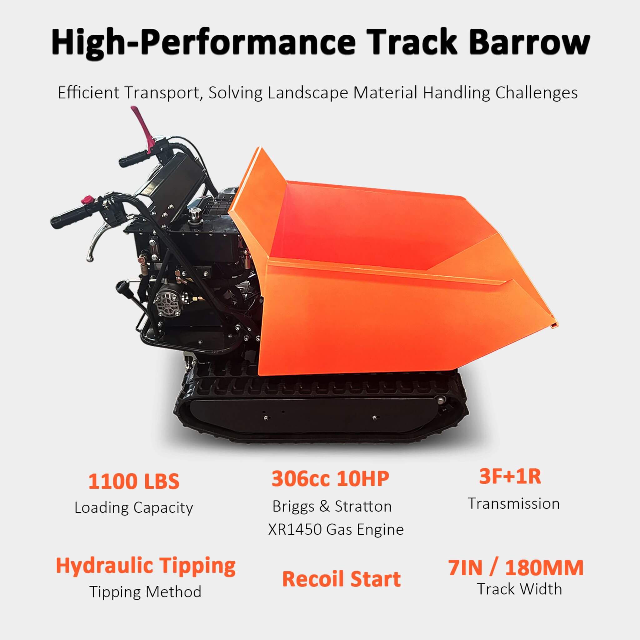 Heavy-Duty 1100LBS 10HP Gas-Powered Track Barrow With Hydraulic Assist (SAK48291) – SAKSBY WHOLESALE, view 4