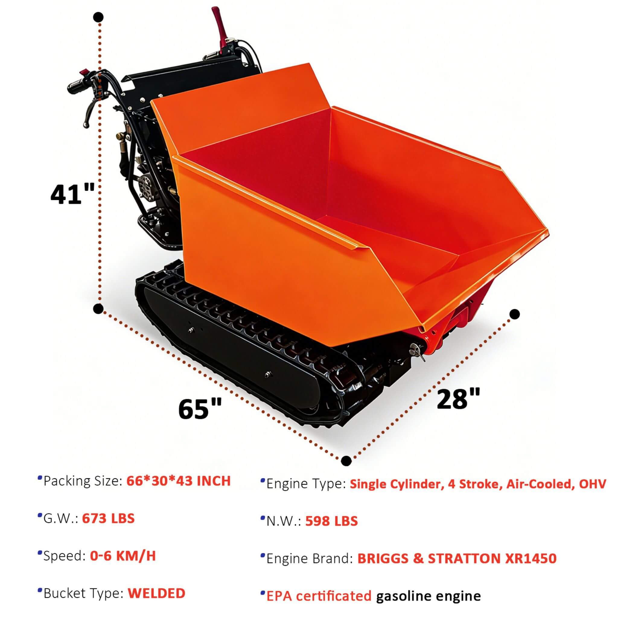 Heavy-Duty 1100LBS 10HP Gas-Powered Track Barrow With Hydraulic Assist (SAK48291) – SAKSBY WHOLESALE, view 16