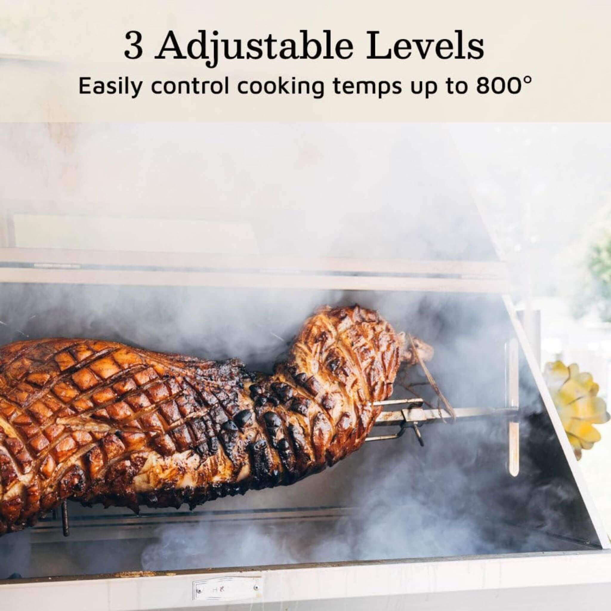 Heavy-Duty Commercial 125 LB Portable Electric Stainless Steel Hooded BBQ Rotisserie Grill With Viewing Window (SAK31975) – S