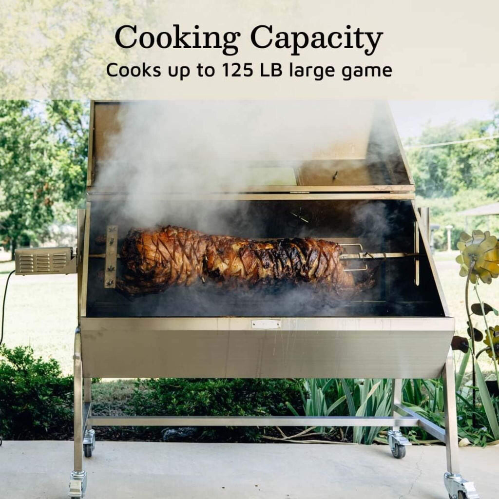 Heavy-Duty Commercial 125 LB Portable Electric Stainless Steel Hooded BBQ Rotisserie Grill With Viewing Window (SAK31975) – S