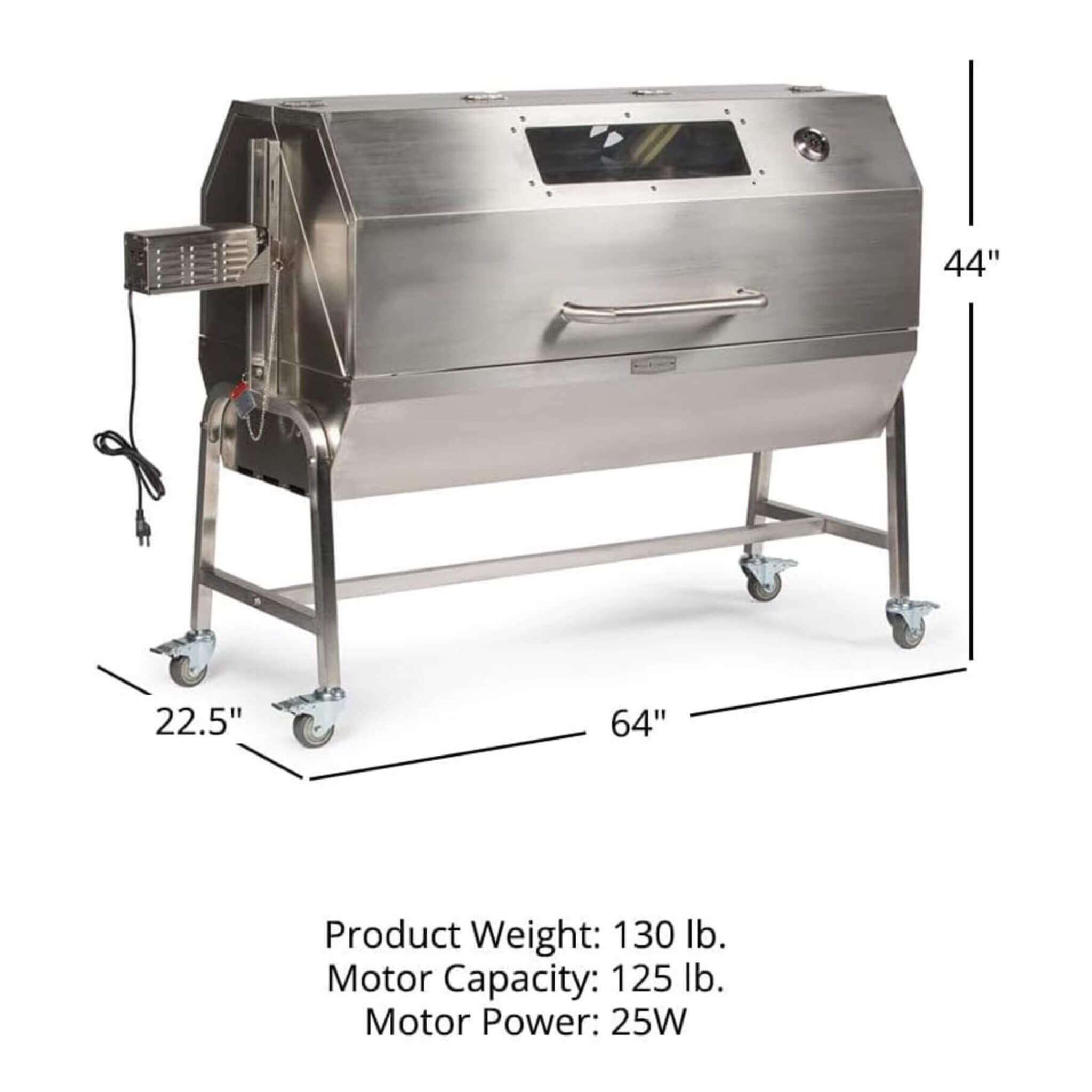 Heavy-Duty Commercial 125 LB Portable Electric Stainless Steel Hooded BBQ Rotisserie Grill With Viewing Window (SAK31975) – S