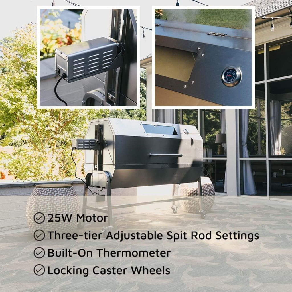 Heavy-Duty Commercial 125 LB Portable Electric Stainless Steel Hooded BBQ Rotisserie Grill With Viewing Window (SAK31975) – S