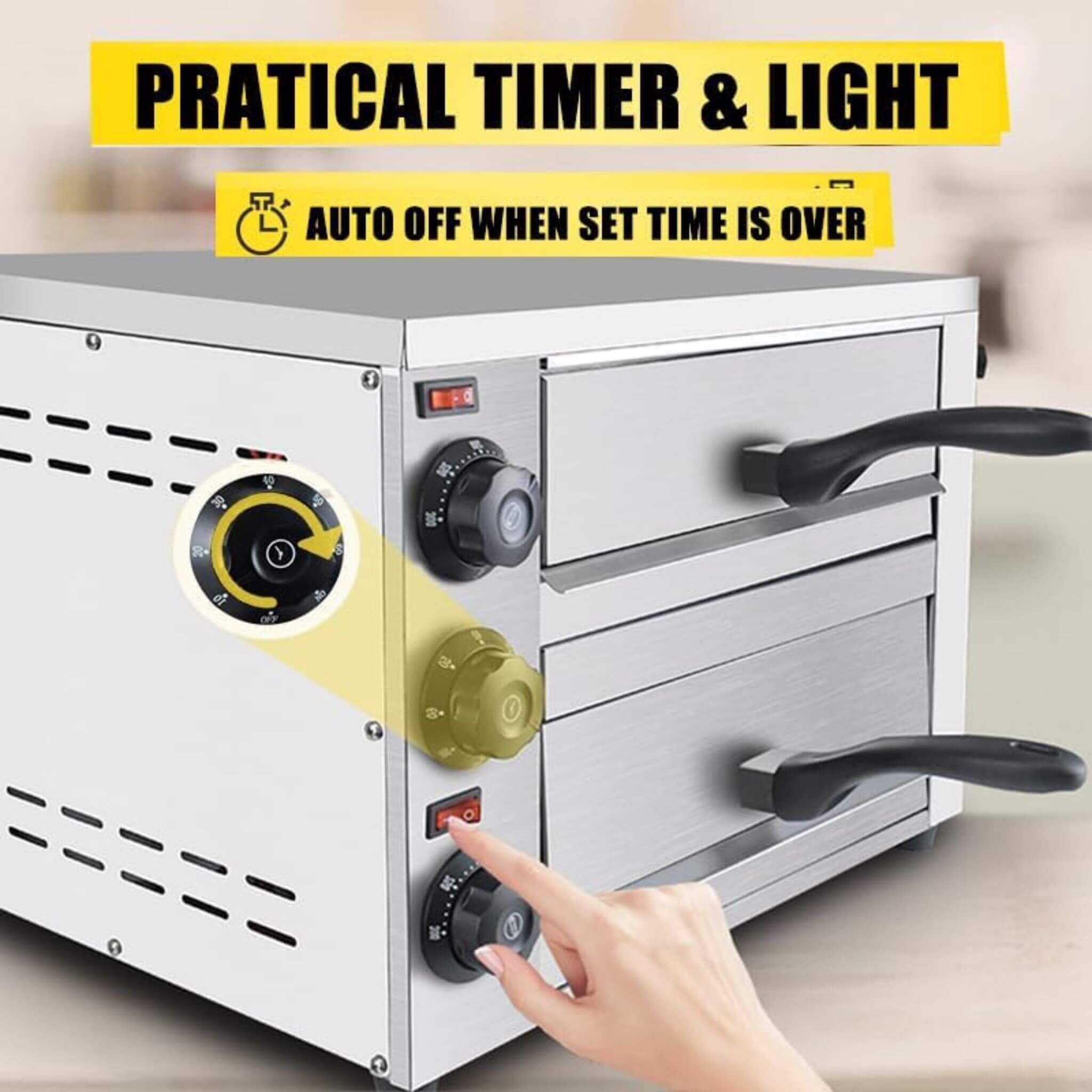 Heavy-Duty 14-Inch Commercial Stainless Steel Electric 2-Tier Tabletop Pizza Oven With Timer (SAK90432) – SAKSBY WHOLESALE, v