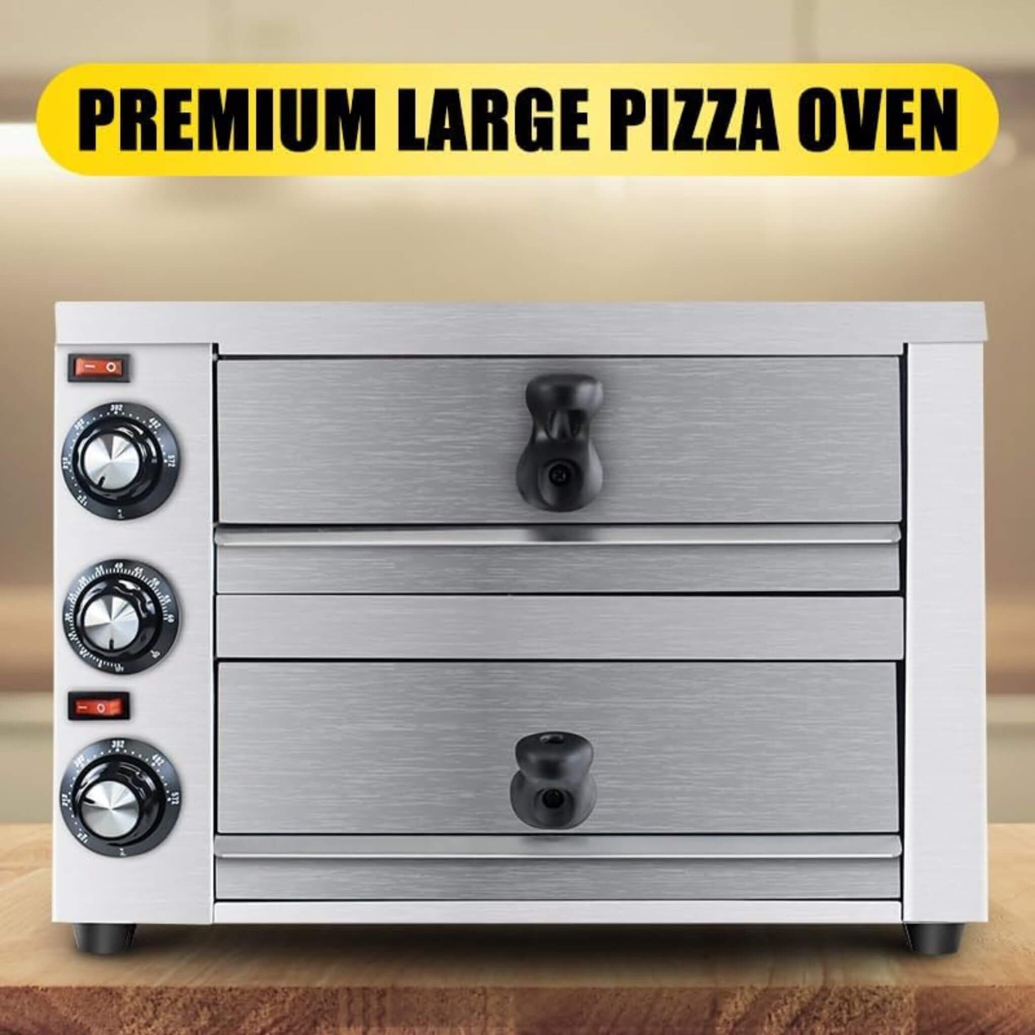Heavy-Duty 14-Inch Commercial Stainless Steel Electric 2-Tier Tabletop Pizza Oven With Timer (SAK90432) – SAKSBY WHOLESALE, v