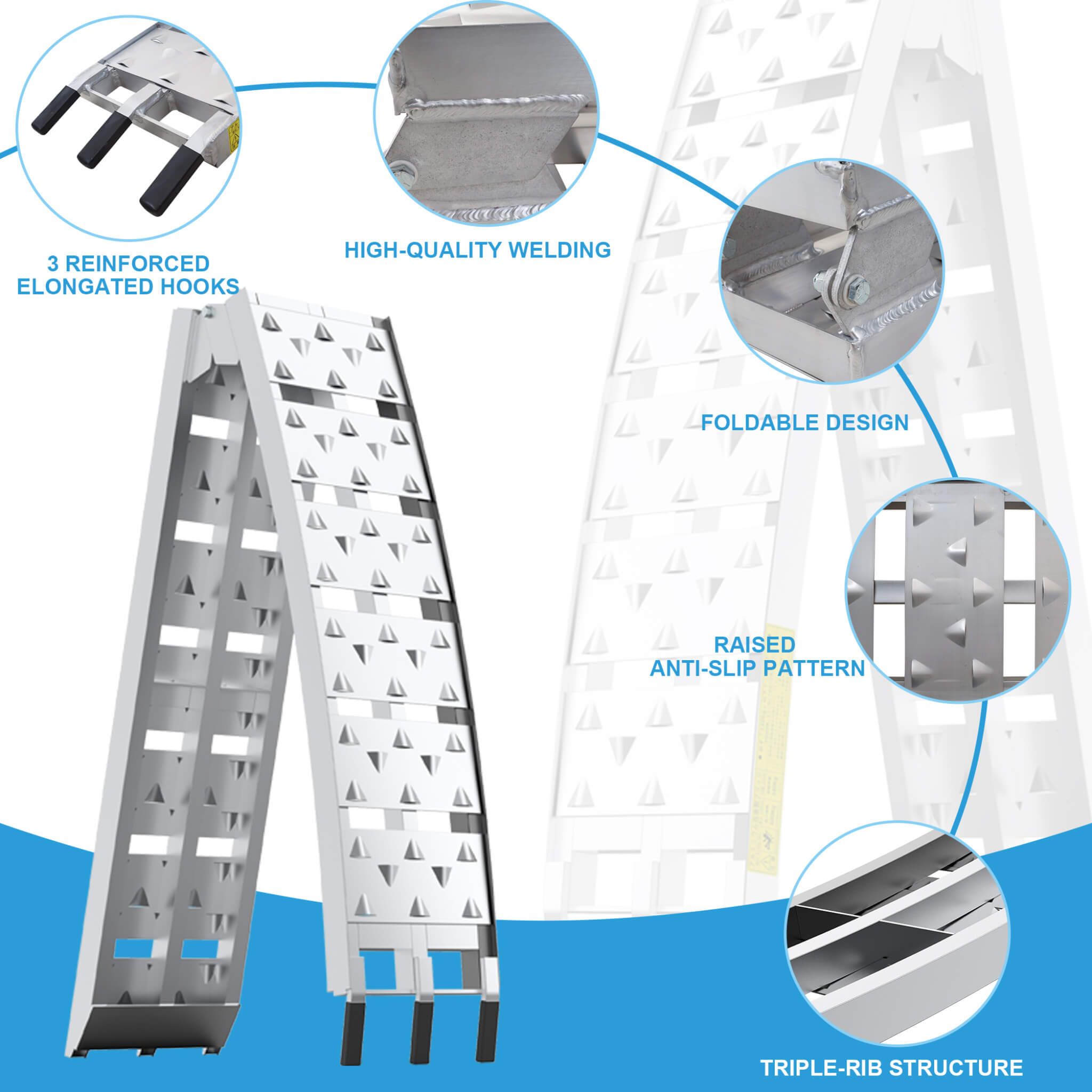 Heavy-Duty 1500LB 7.5FT Folding Aluminum Loading Ramps Set (SAK30158) – SAKSBY WHOLESALE, view 5