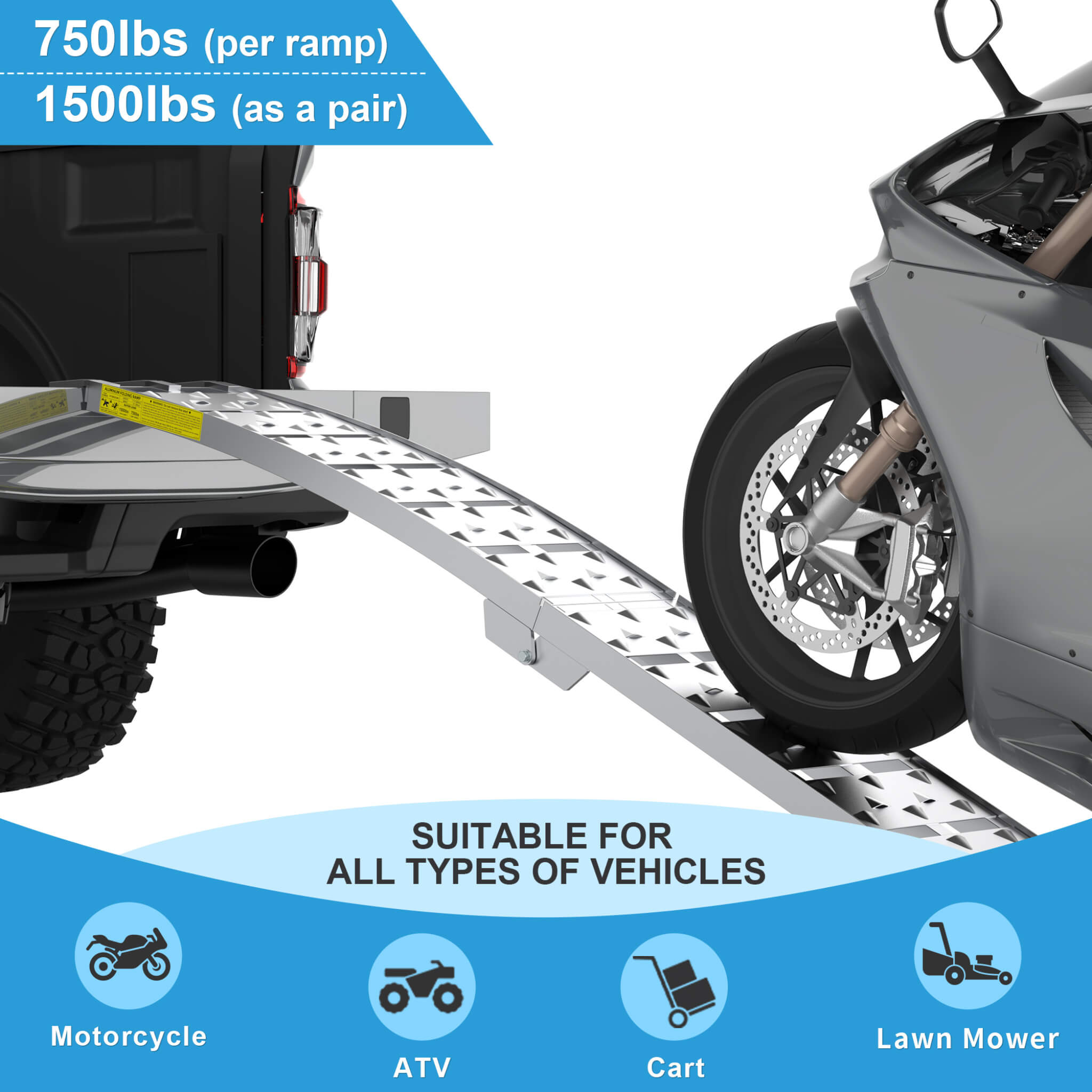 Heavy-Duty 1500LB 7.5FT Folding Aluminum Loading Ramps Set (SAK30158) – SAKSBY WHOLESALE, view 2