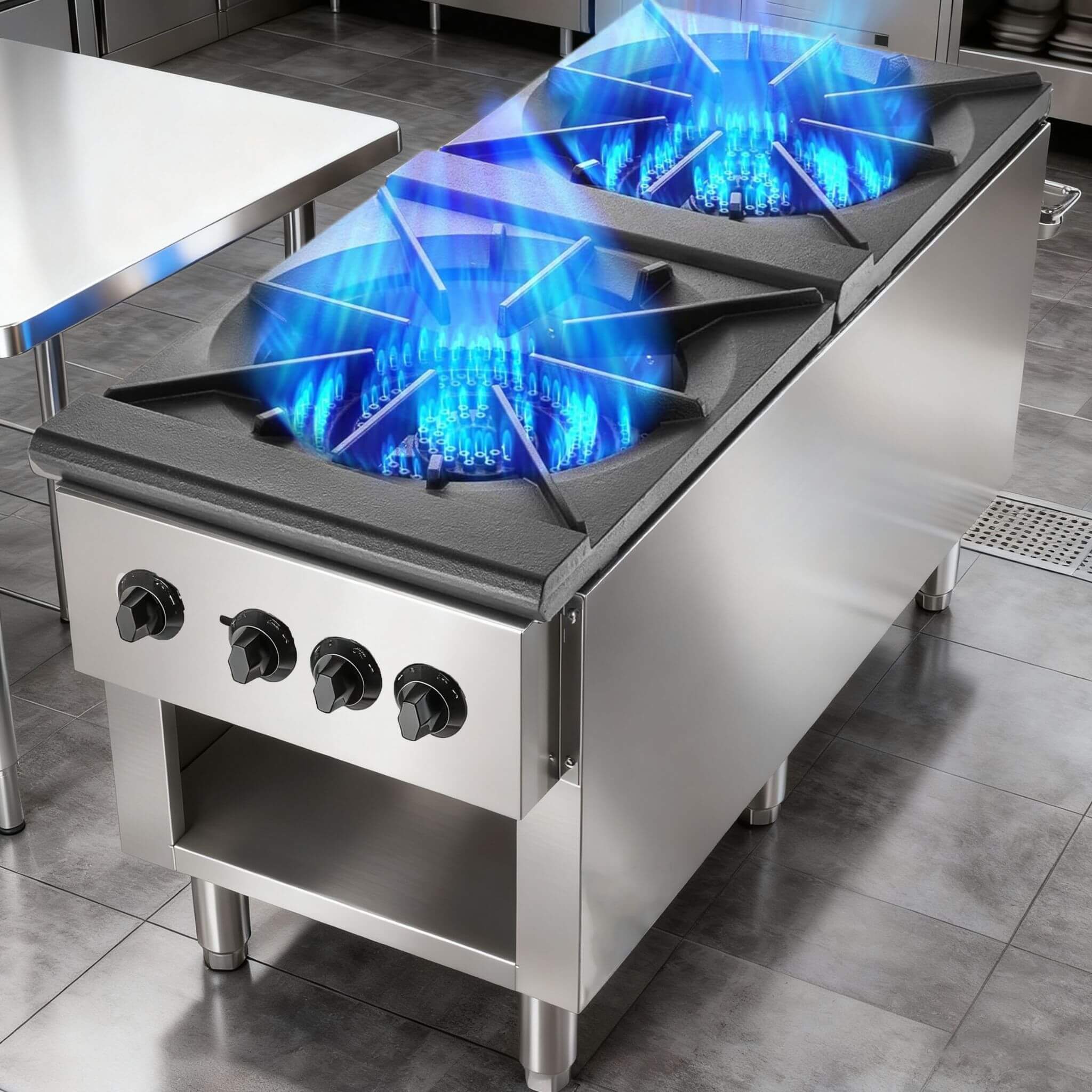 Heavy-Duty 18K BTU Commercial 2-Burner Stainless Steel Gas Stove Range (SAK40721) – SAKSBY WHOLESALE, view 6