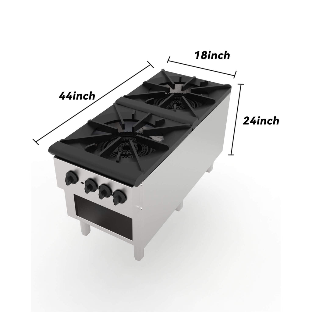 Heavy-Duty 18K BTU Commercial 2-Burner Stainless Steel Gas Stove Range (SAK40721) – SAKSBY WHOLESALE, view 9