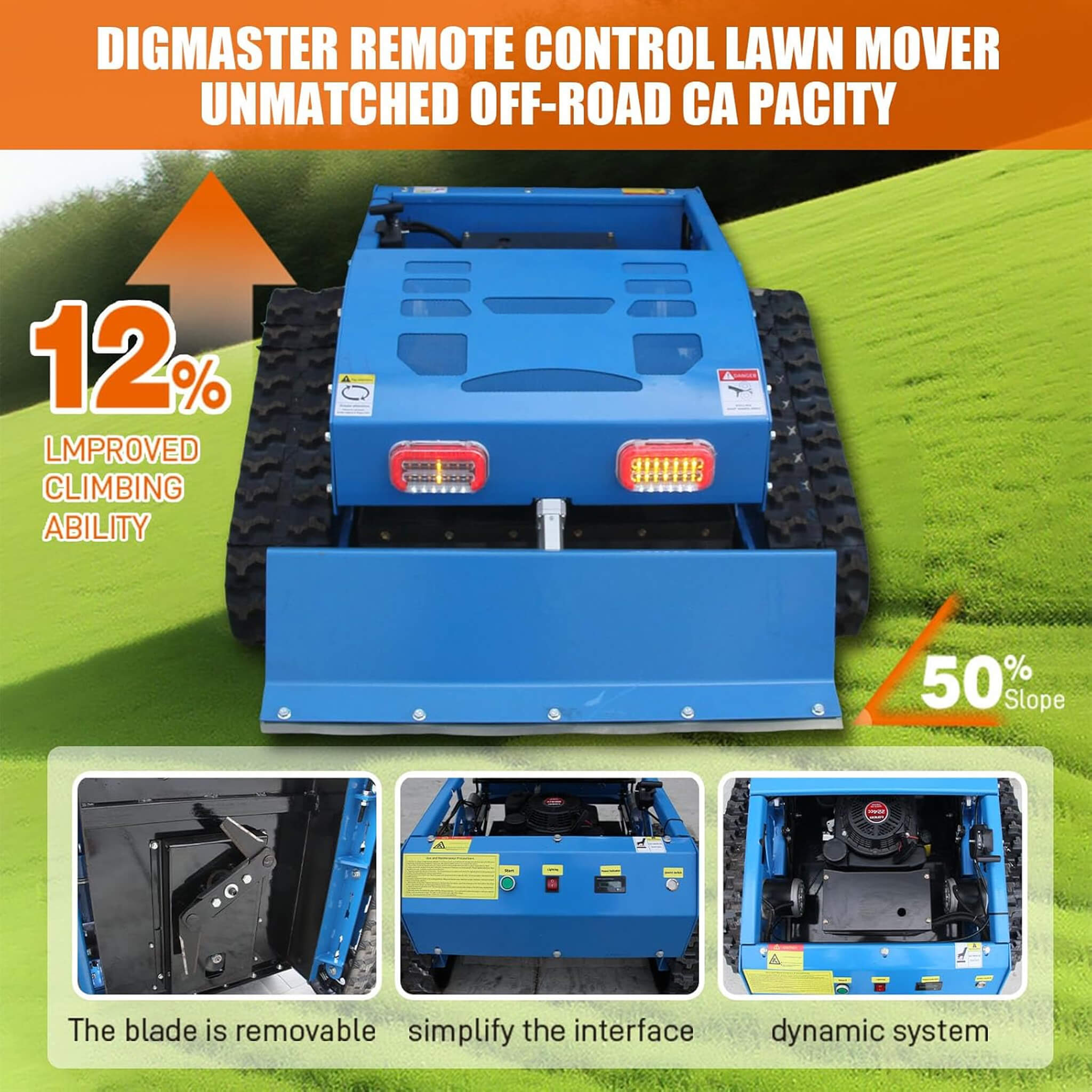 Heavy-Duty 21-Inch 9HP Commercial Remote-Controlled Robotic Lawn Mower With Tracks And Plow (SAK26583) – SAKSBY WHOLESALE, vi